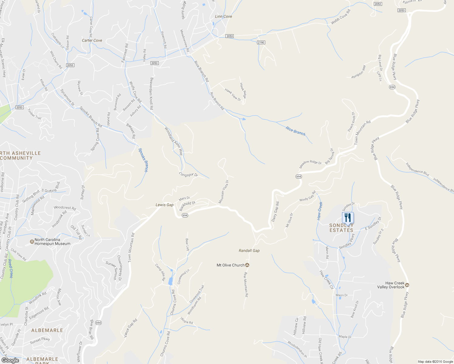 map of restaurants, bars, coffee shops, grocery stores, and more near 38 Mountain Vista Drive in Asheville