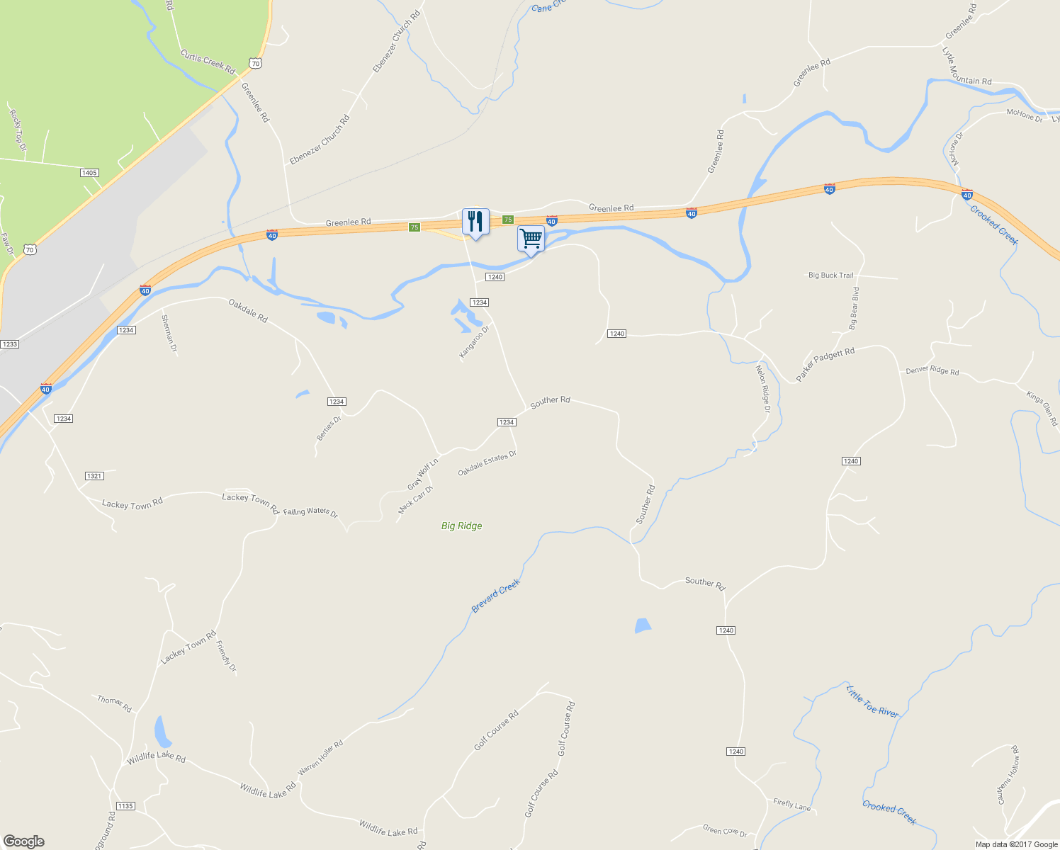 map of restaurants, bars, coffee shops, grocery stores, and more near 2226 Oakdale Road in Old Fort