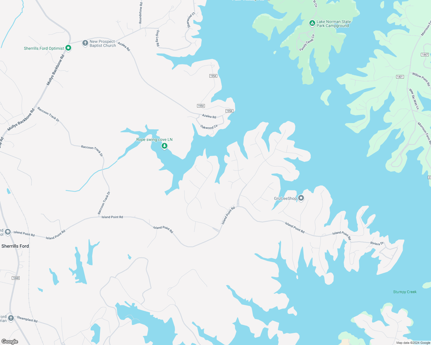 map of restaurants, bars, coffee shops, grocery stores, and more near 2164 Capes Cove Drive in Sherrills Ford