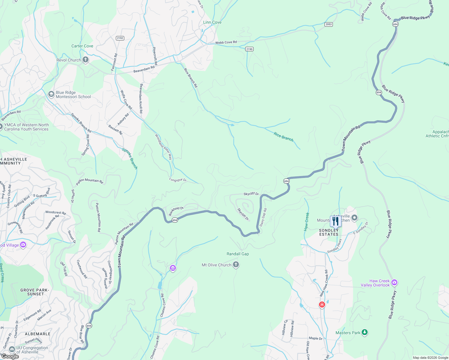 map of restaurants, bars, coffee shops, grocery stores, and more near 39 Mountain Vista Drive in Asheville
