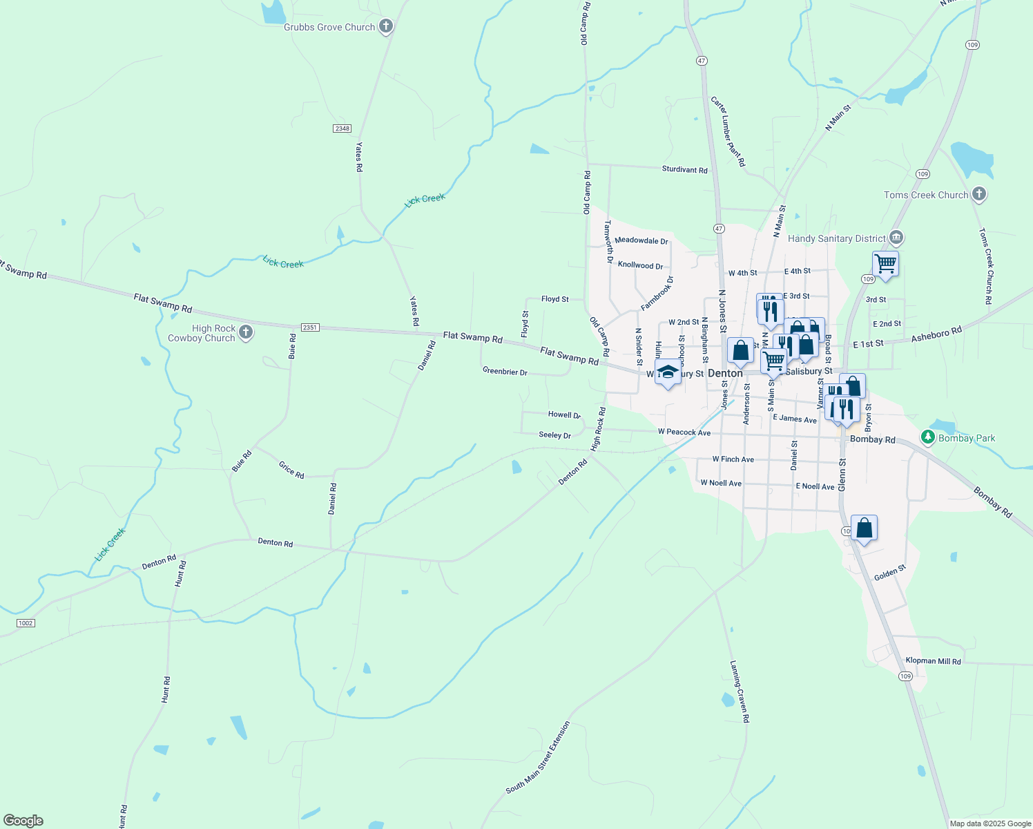 map of restaurants, bars, coffee shops, grocery stores, and more near 163 Wynona Lane in Denton