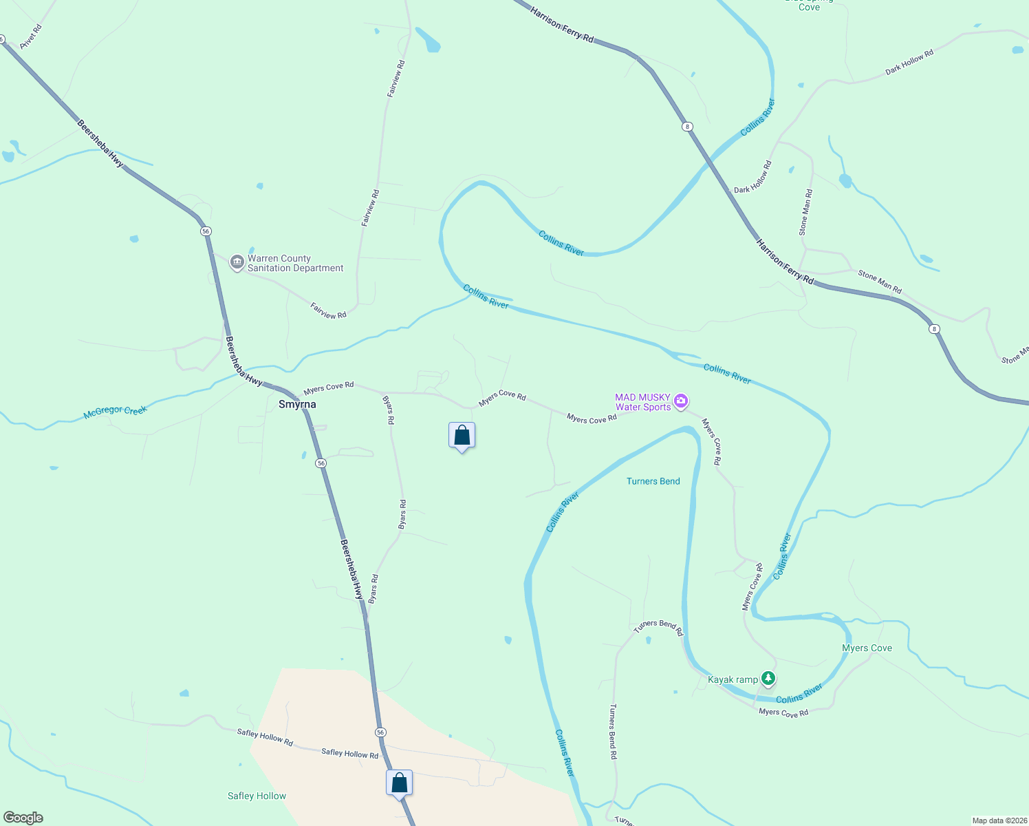 map of restaurants, bars, coffee shops, grocery stores, and more near 736 Myers Cove Road in McMinnville