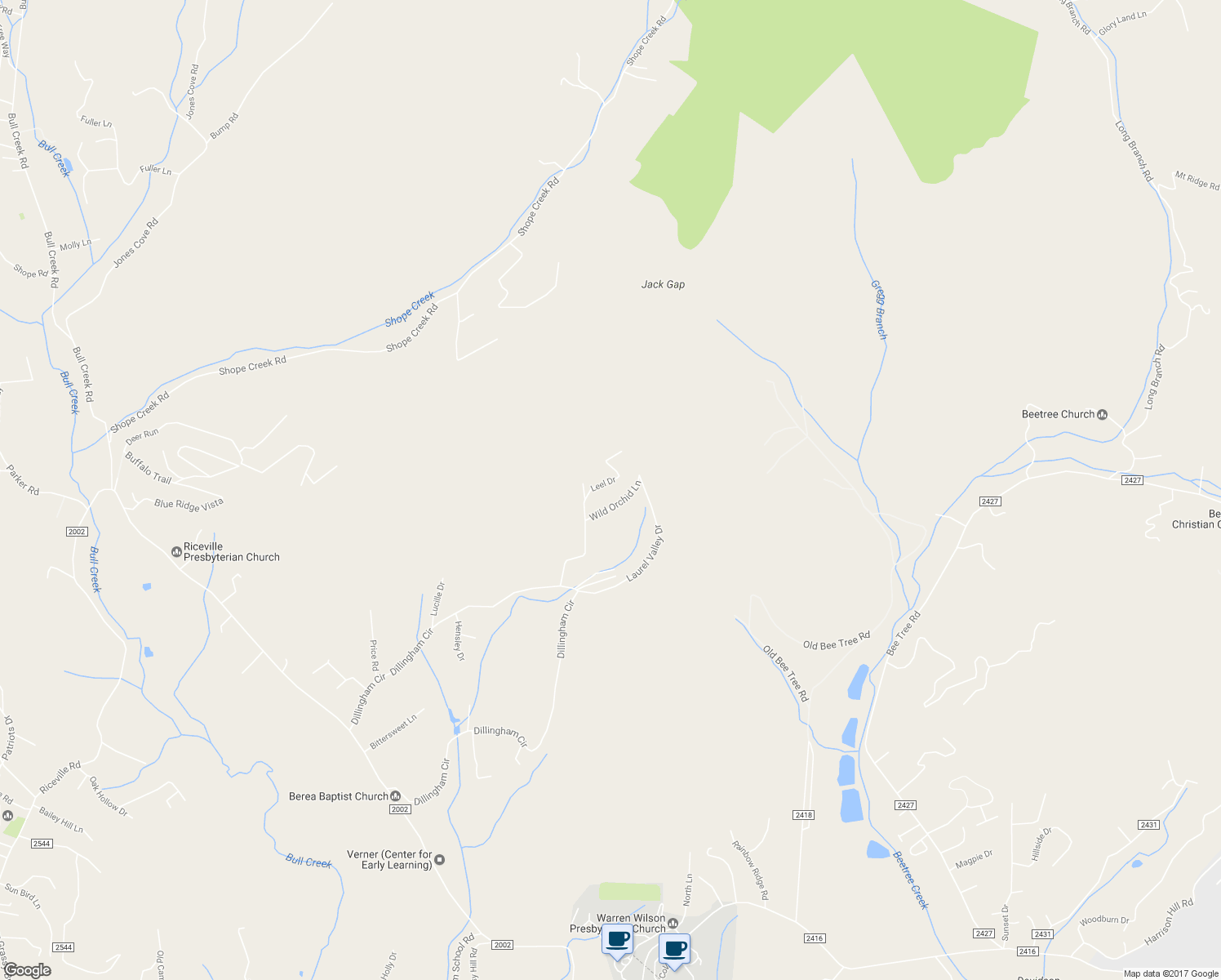 map of restaurants, bars, coffee shops, grocery stores, and more near 20 Wild Orchid Lane in Asheville