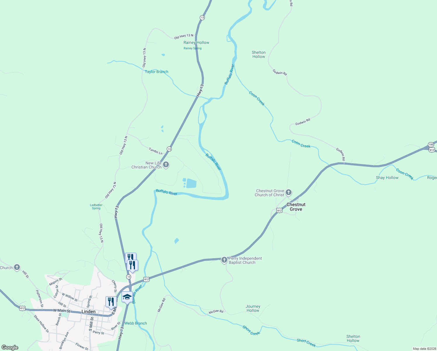 map of restaurants, bars, coffee shops, grocery stores, and more near 488 Dailey Loop in Linden