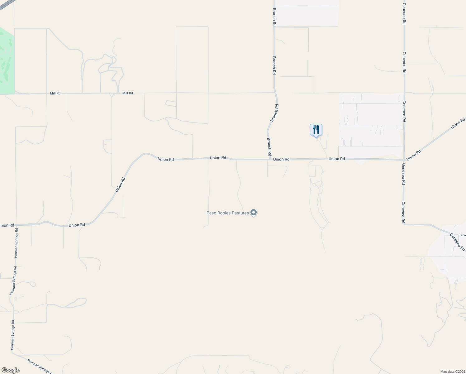 map of restaurants, bars, coffee shops, grocery stores, and more near 2255 Weaver Lane in Paso Robles