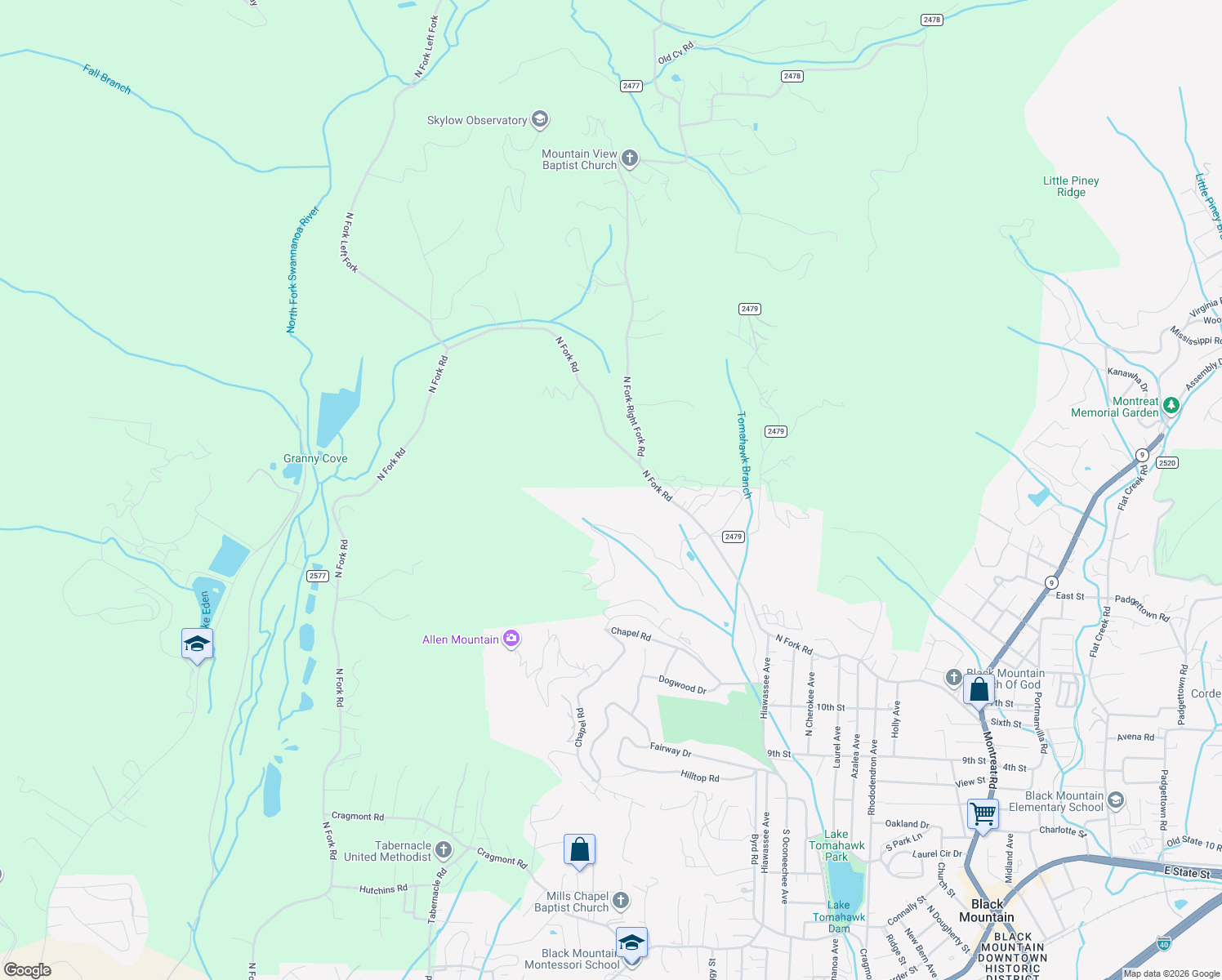 map of restaurants, bars, coffee shops, grocery stores, and more near 124 Richard Lane in Black Mountain