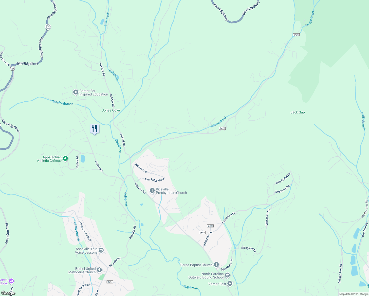 map of restaurants, bars, coffee shops, grocery stores, and more near 151 Shope Creek Road in Asheville