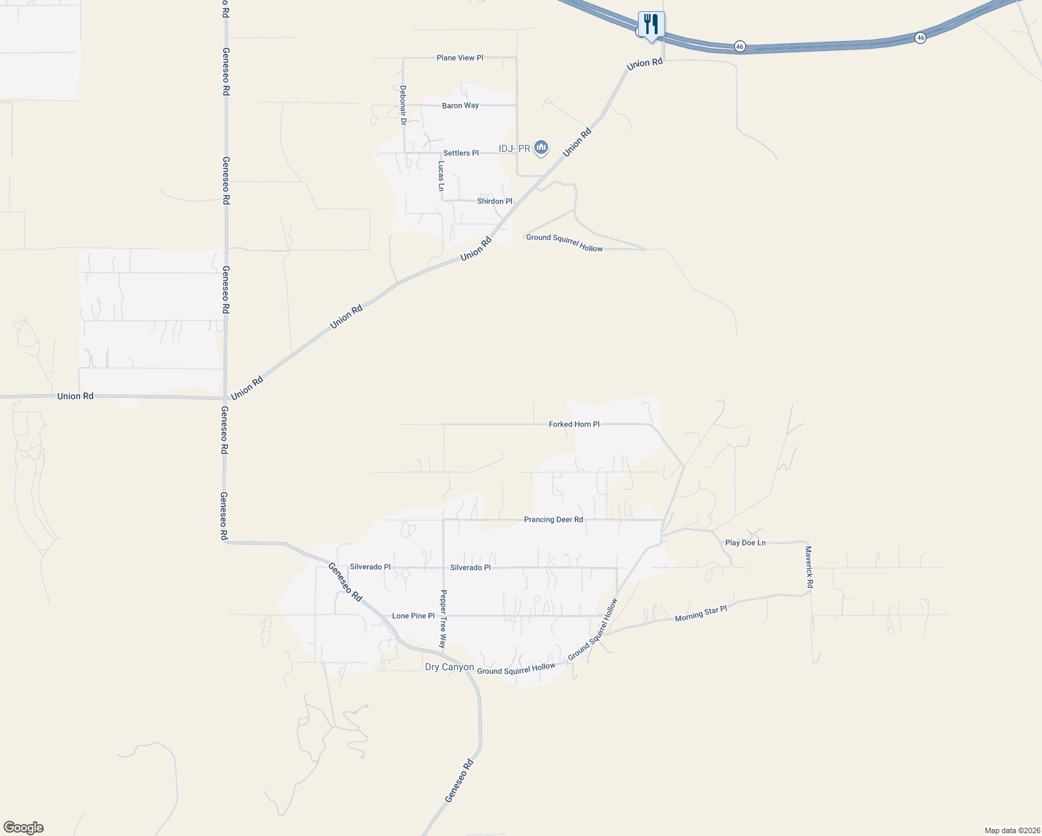 map of restaurants, bars, coffee shops, grocery stores, and more near 5715 Forked Horn Place in Paso Robles
