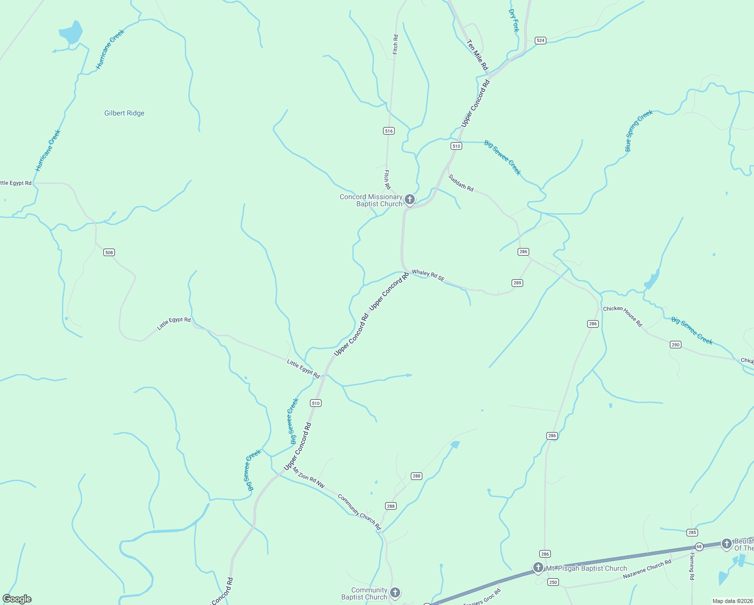 map of restaurants, bars, coffee shops, grocery stores, and more near 2505 Upper Concord Road in Ten Mile