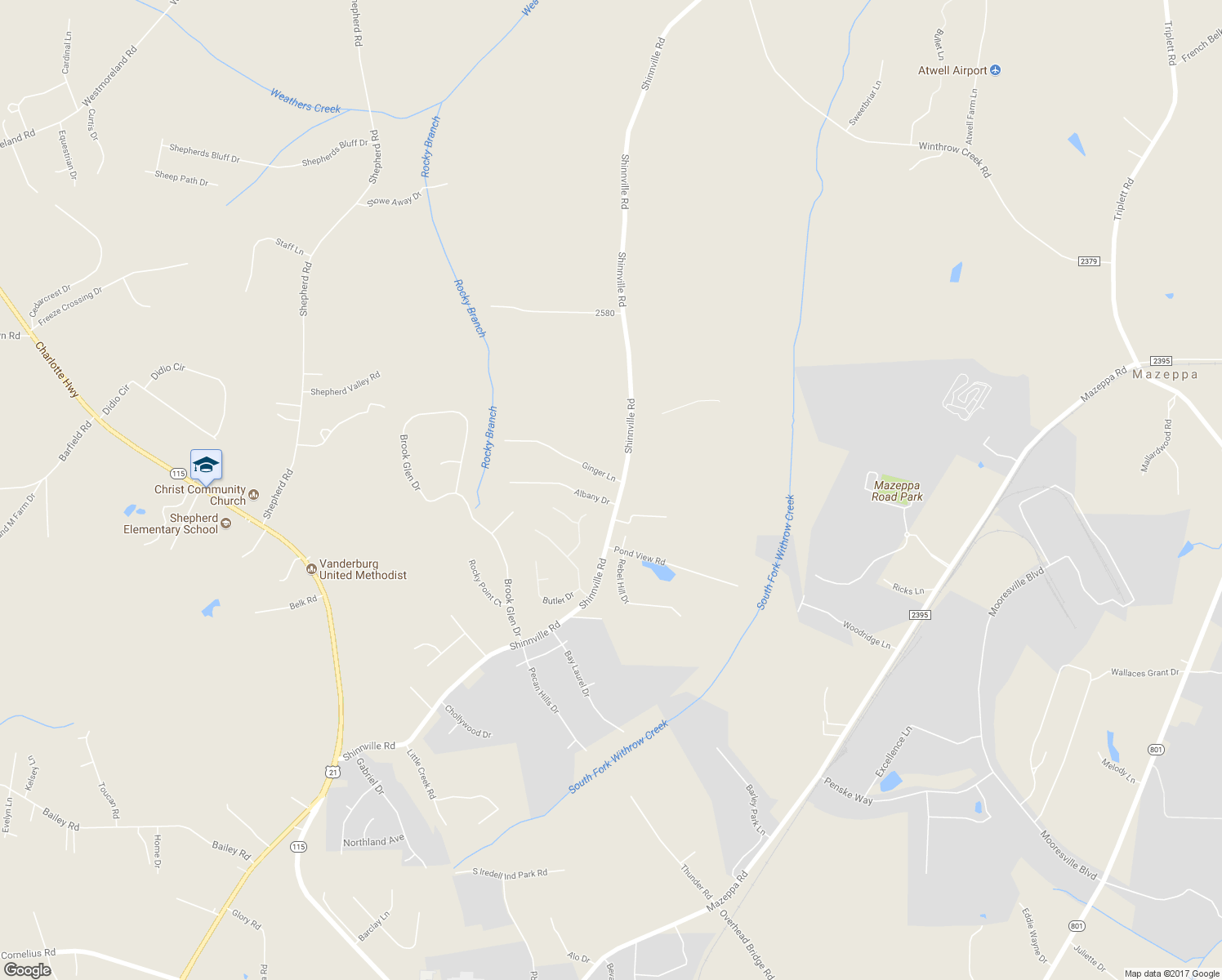 map of restaurants, bars, coffee shops, grocery stores, and more near 413 Shinnville Road in Mooresville