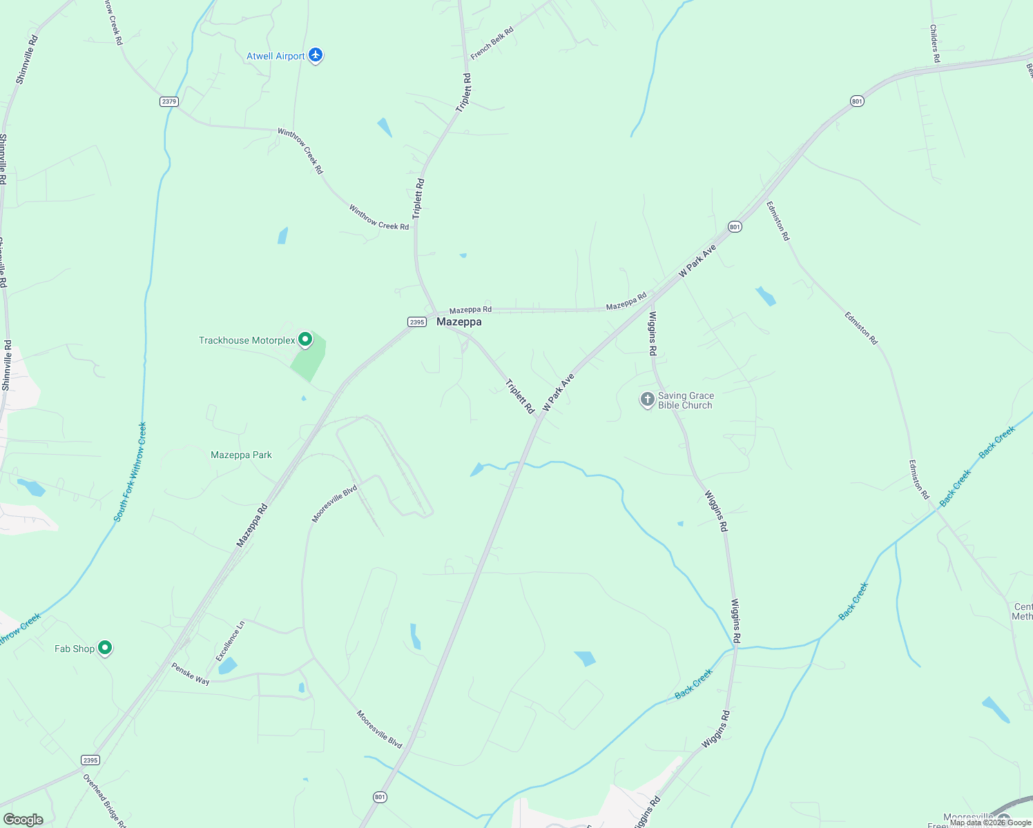 map of restaurants, bars, coffee shops, grocery stores, and more near 2258 Triplett Road in Mount Ulla