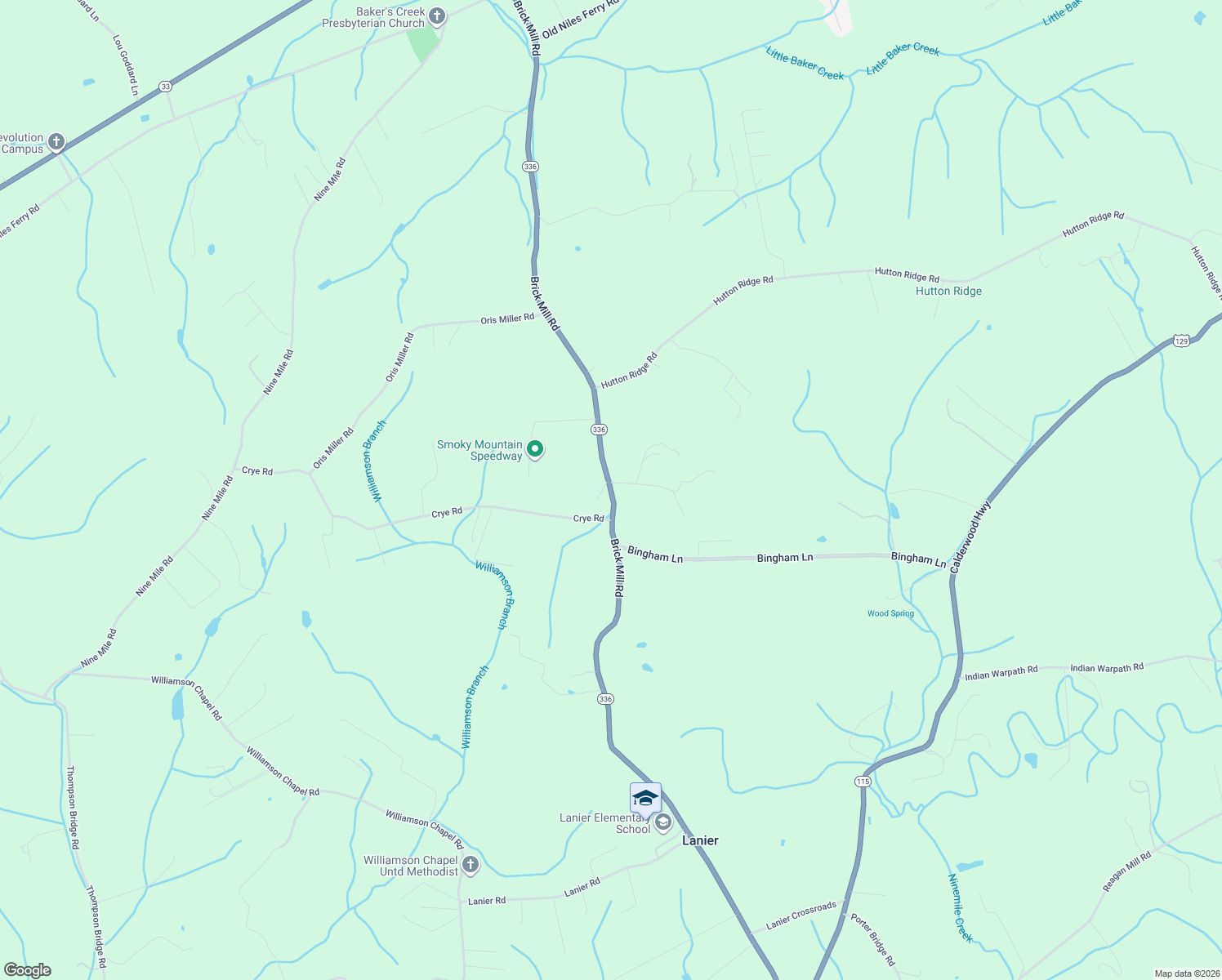 map of restaurants, bars, coffee shops, grocery stores, and more near 821 Brick Mill Road in Maryville