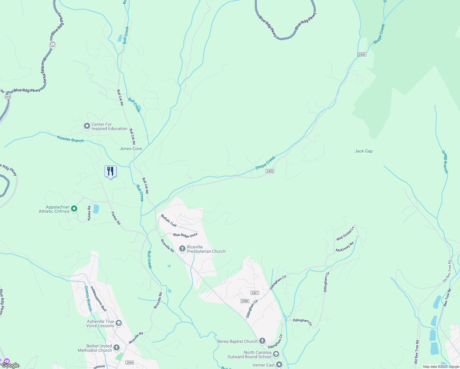 map of restaurants, bars, coffee shops, grocery stores, and more near 151 Shope Creek Road in Asheville