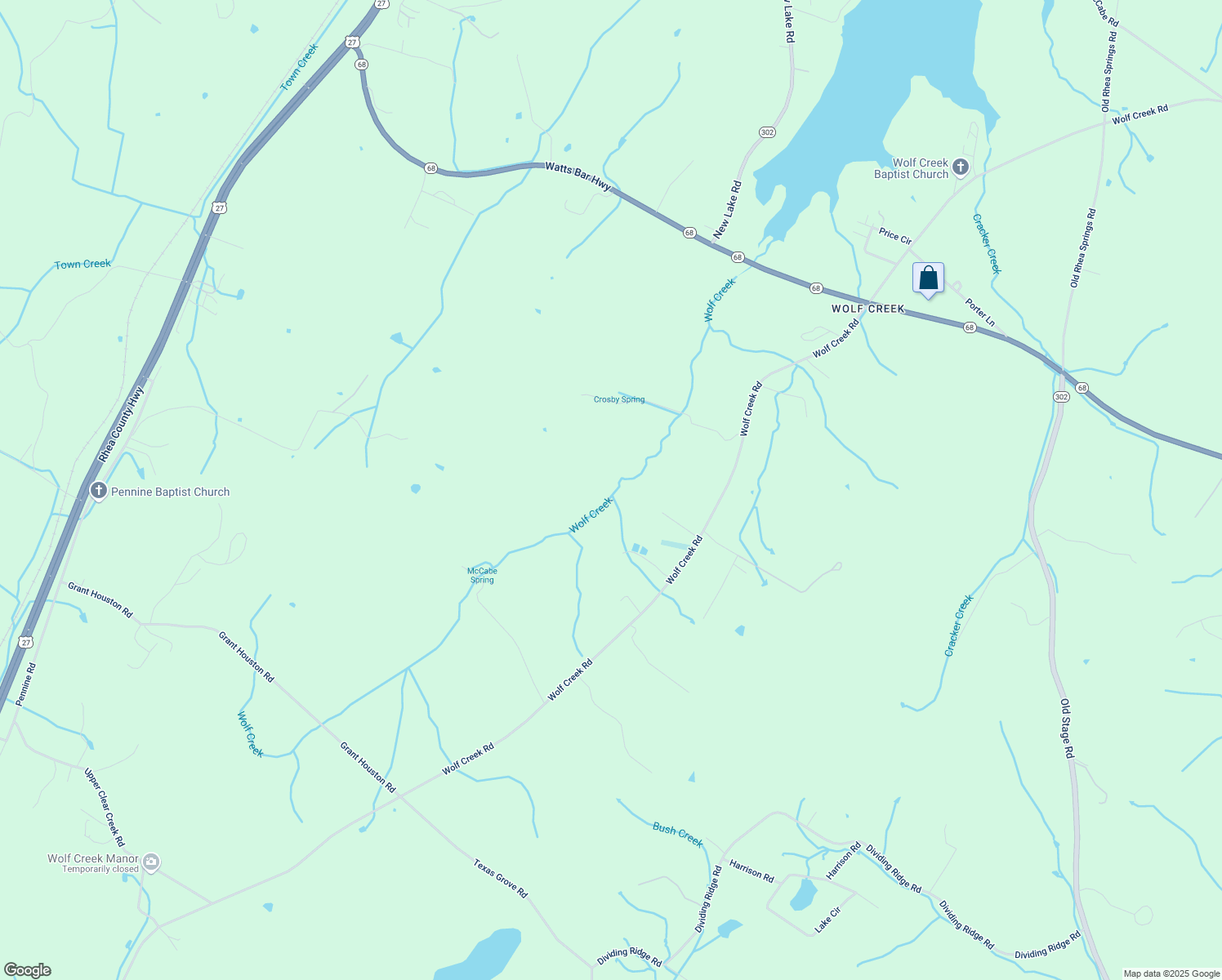 map of restaurants, bars, coffee shops, grocery stores, and more near 3865 Wolf Creek Rd in Spring City