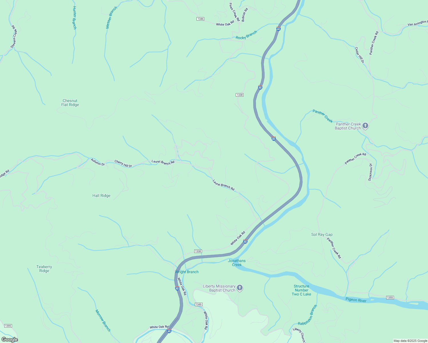 map of restaurants, bars, coffee shops, grocery stores, and more near 404 Laurel Branch Road in Waynesville