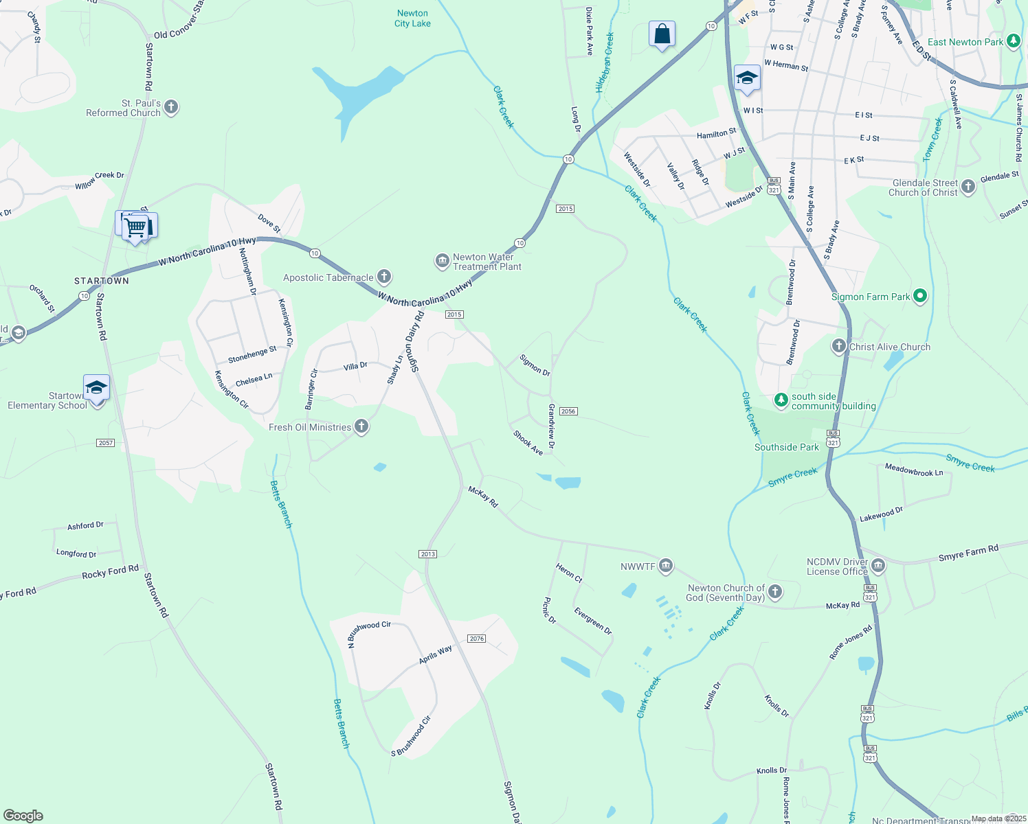 map of restaurants, bars, coffee shops, grocery stores, and more near 1804 Shook Avenue in Newton