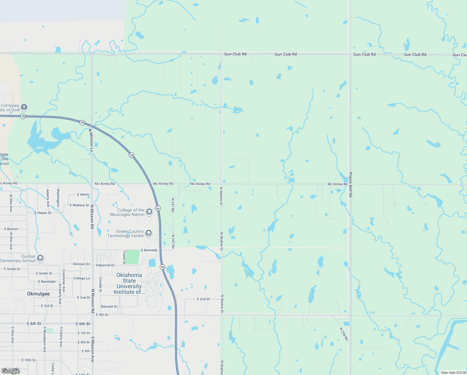 map of restaurants, bars, coffee shops, grocery stores, and more near 15030 North 251 Road in Okmulgee