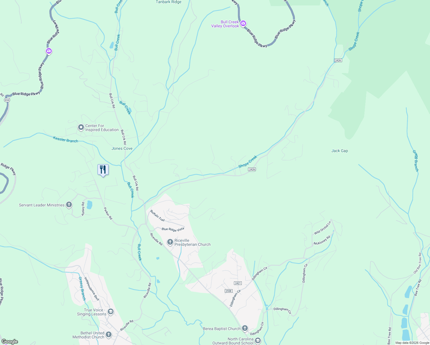 map of restaurants, bars, coffee shops, grocery stores, and more near 150 Shope Creek Road in Asheville