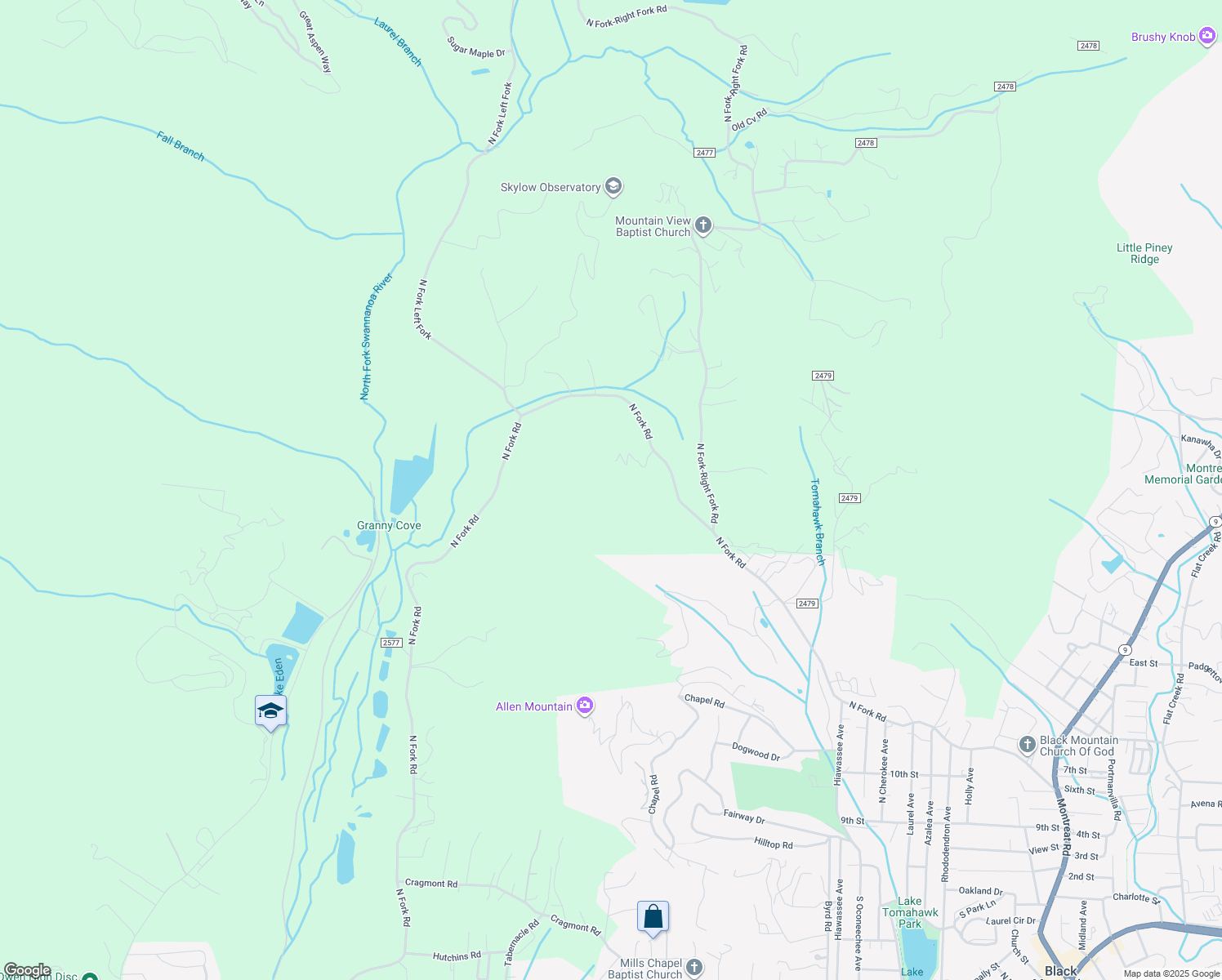 map of restaurants, bars, coffee shops, grocery stores, and more near 446 North Fork Road in Black Mountain