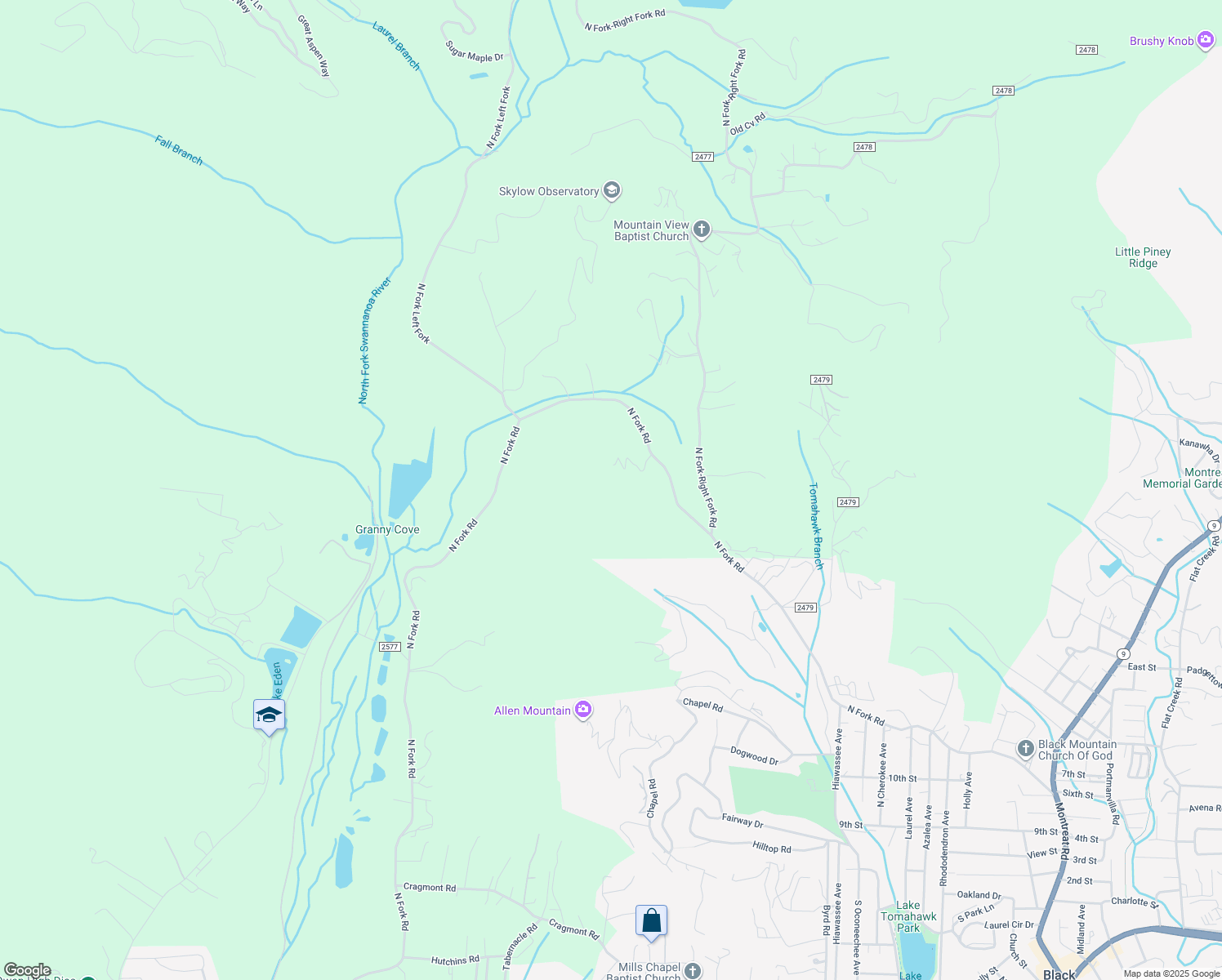 map of restaurants, bars, coffee shops, grocery stores, and more near 446 North Fork Road in Black Mountain
