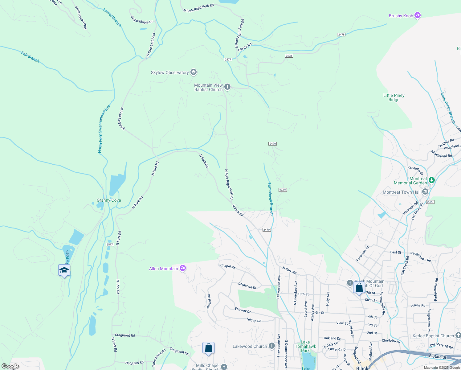 map of restaurants, bars, coffee shops, grocery stores, and more near 2031 North Fork-Right Fork Road in Black Mountain