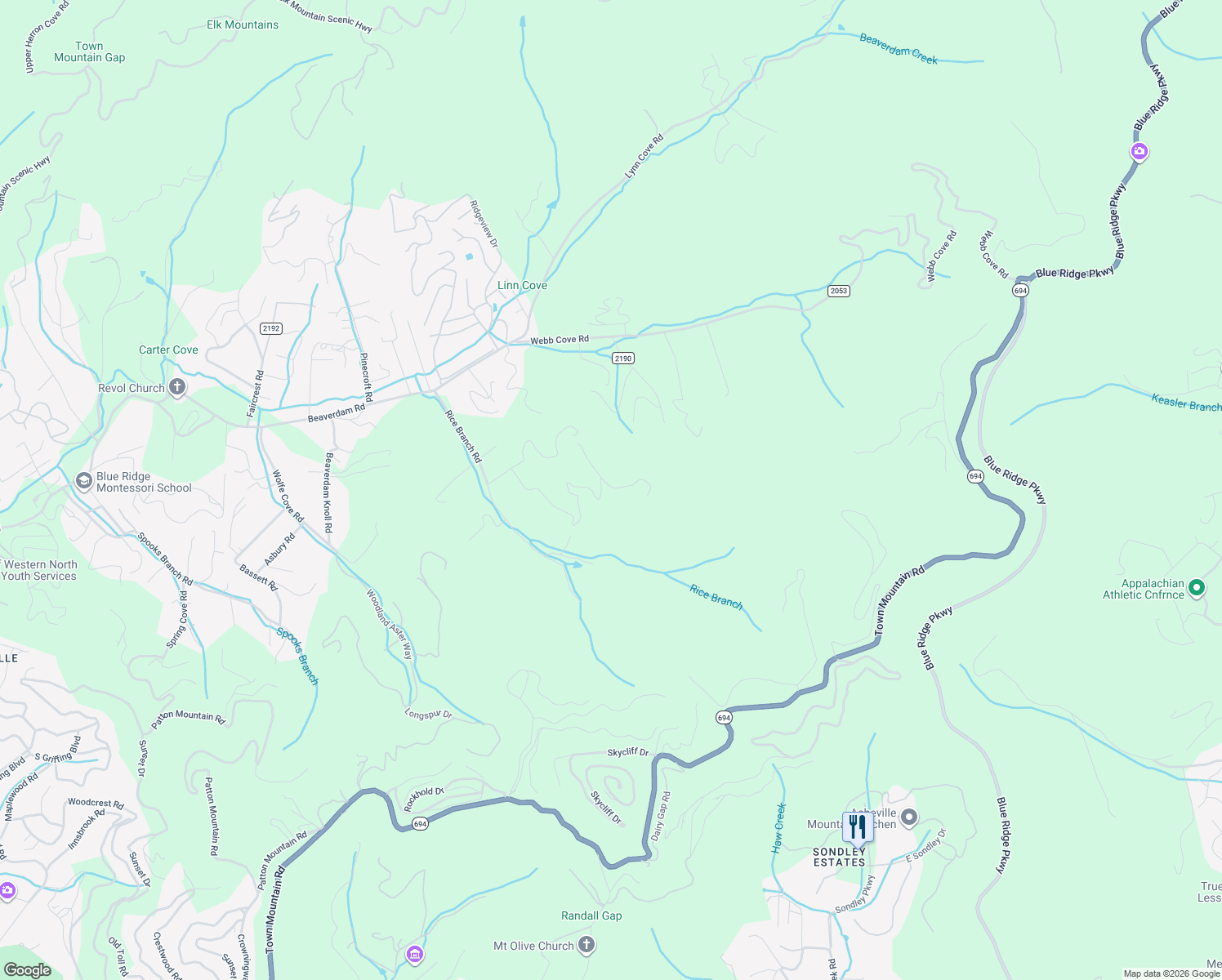 map of restaurants, bars, coffee shops, grocery stores, and more near 35 Hawk View Drive in Asheville