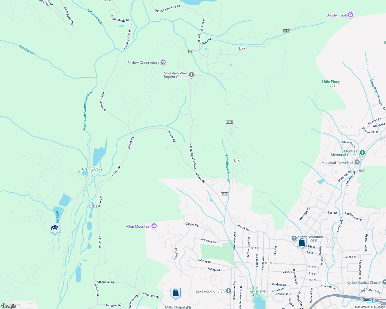 map of restaurants, bars, coffee shops, grocery stores, and more near 2031 North Fork-Right Fork Road in Black Mountain