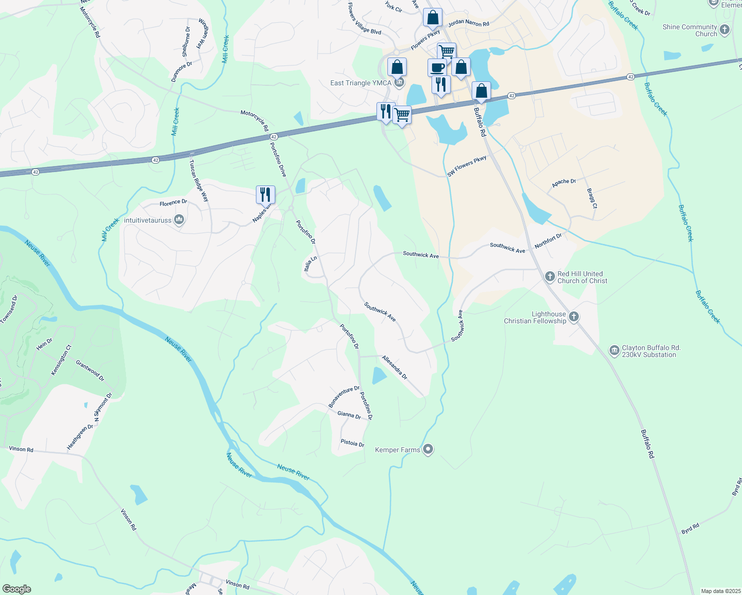 map of restaurants, bars, coffee shops, grocery stores, and more near 713 Southwick Avenue in Clayton