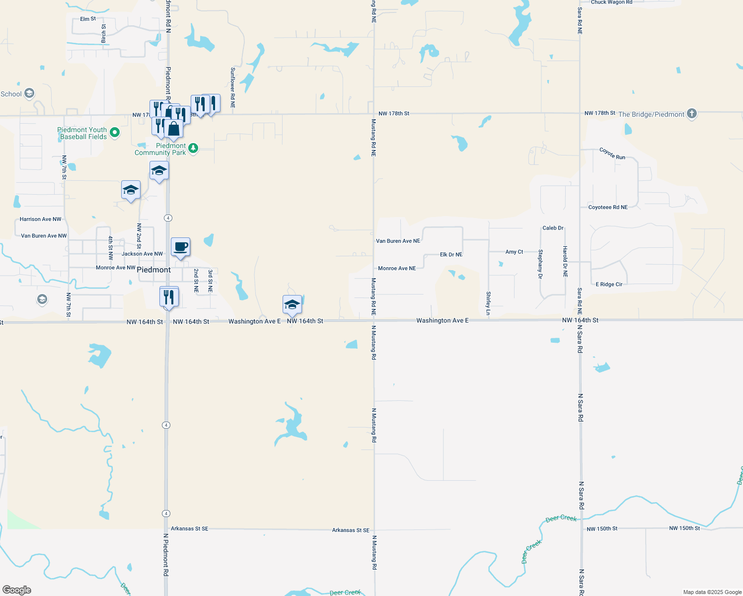 map of restaurants, bars, coffee shops, grocery stores, and more near 1576 Sue Circle in Piedmont