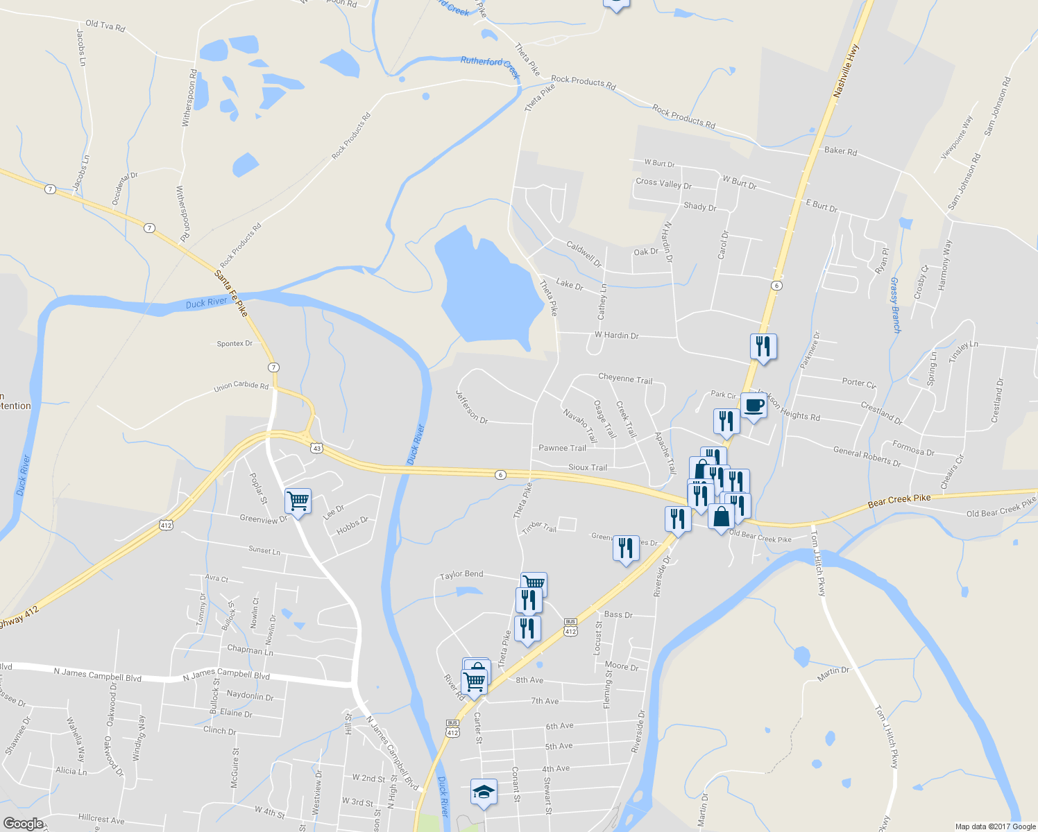 map of restaurants, bars, coffee shops, grocery stores, and more near 100 Jefferson Drive in Columbia
