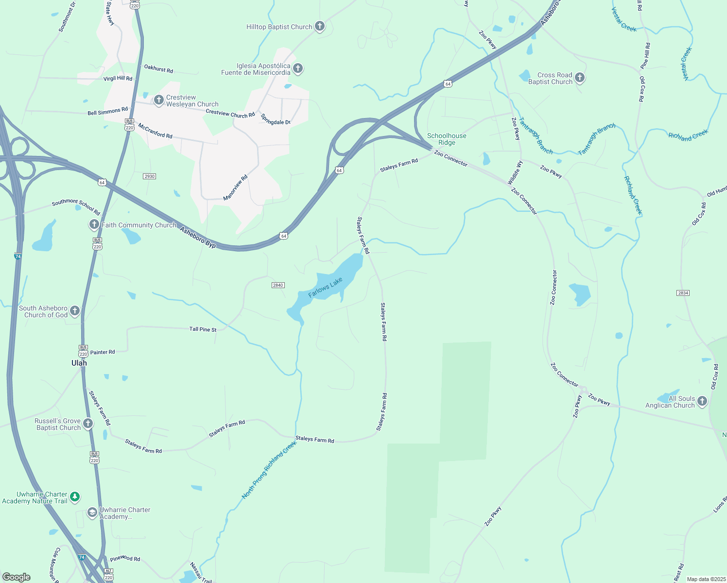 map of restaurants, bars, coffee shops, grocery stores, and more near 1966 South Lake Drive in Asheboro