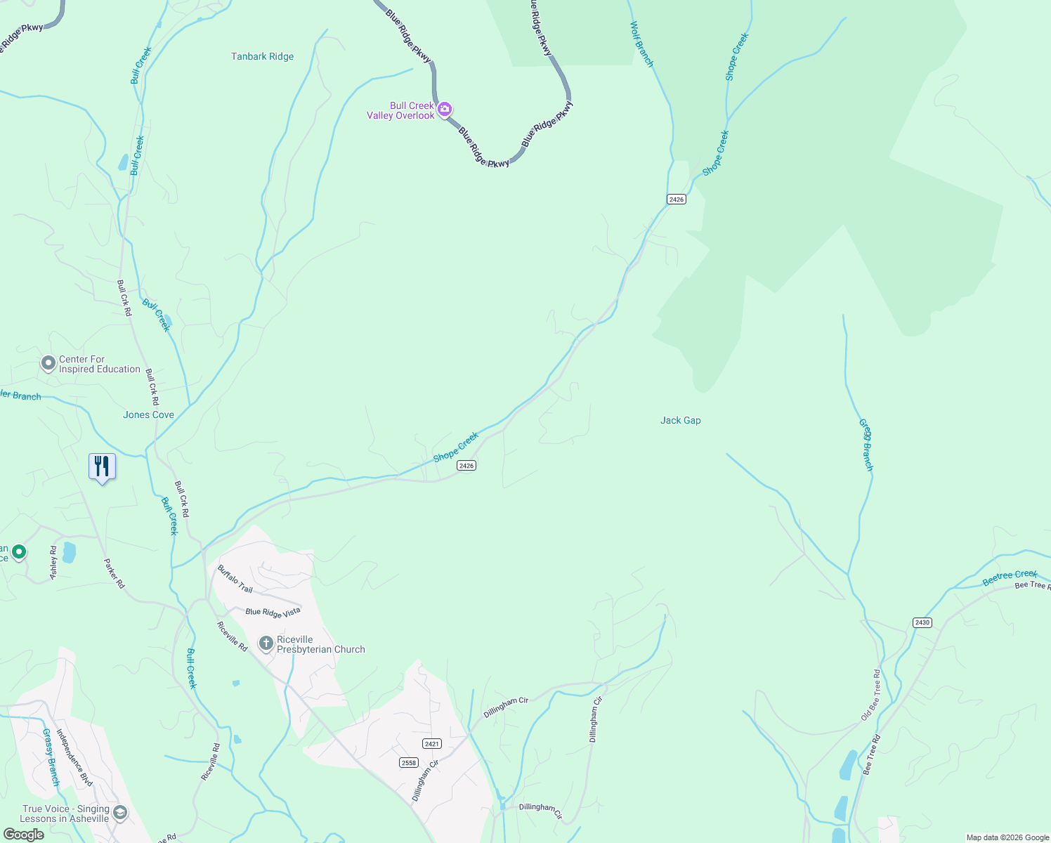 map of restaurants, bars, coffee shops, grocery stores, and more near 285 Shope Creek Road in Asheville