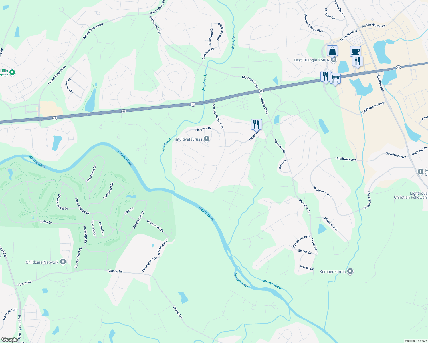 map of restaurants, bars, coffee shops, grocery stores, and more near 60 Stromness Path in Clayton