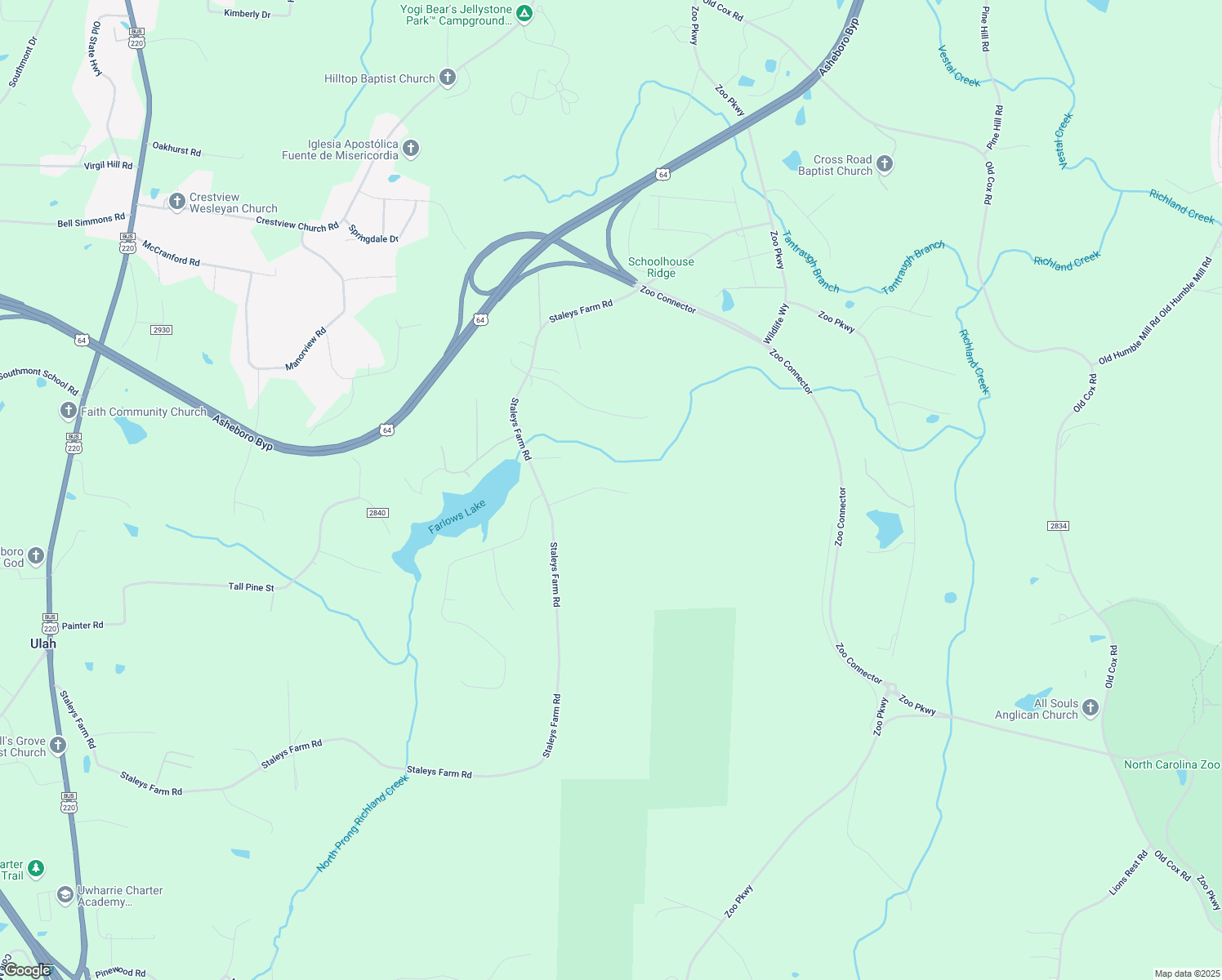 map of restaurants, bars, coffee shops, grocery stores, and more near 1006 South Creek Court in Asheboro