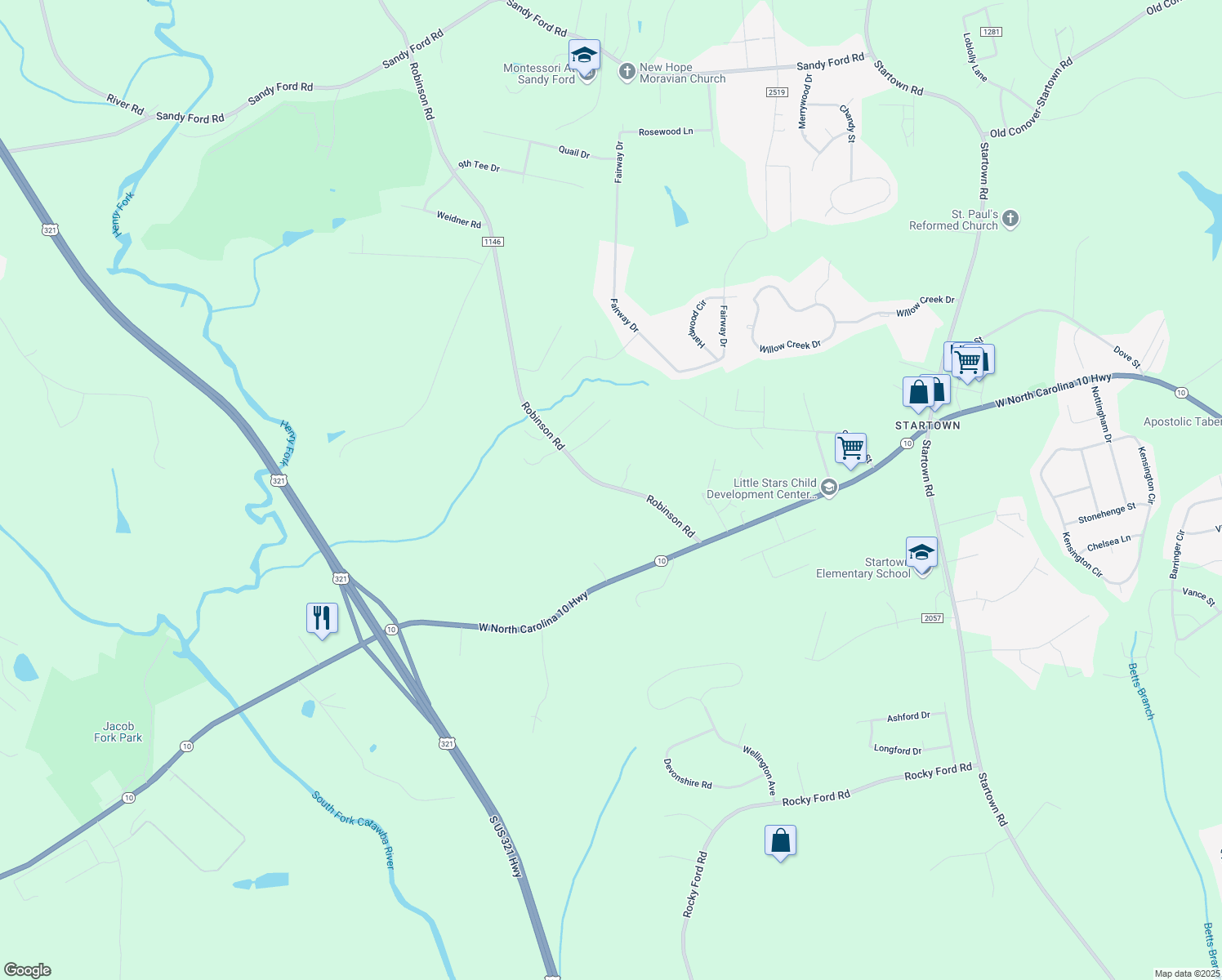 map of restaurants, bars, coffee shops, grocery stores, and more near 4004 Robinson Road in Newton
