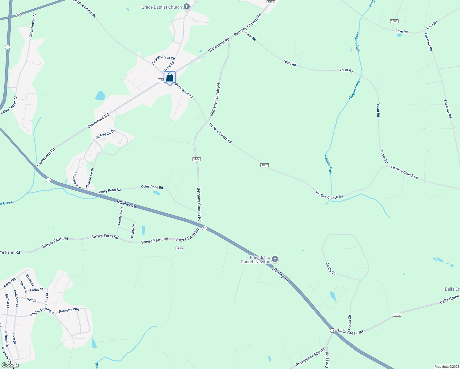map of restaurants, bars, coffee shops, grocery stores, and more near 2072 Bethany Church Road in Newton
