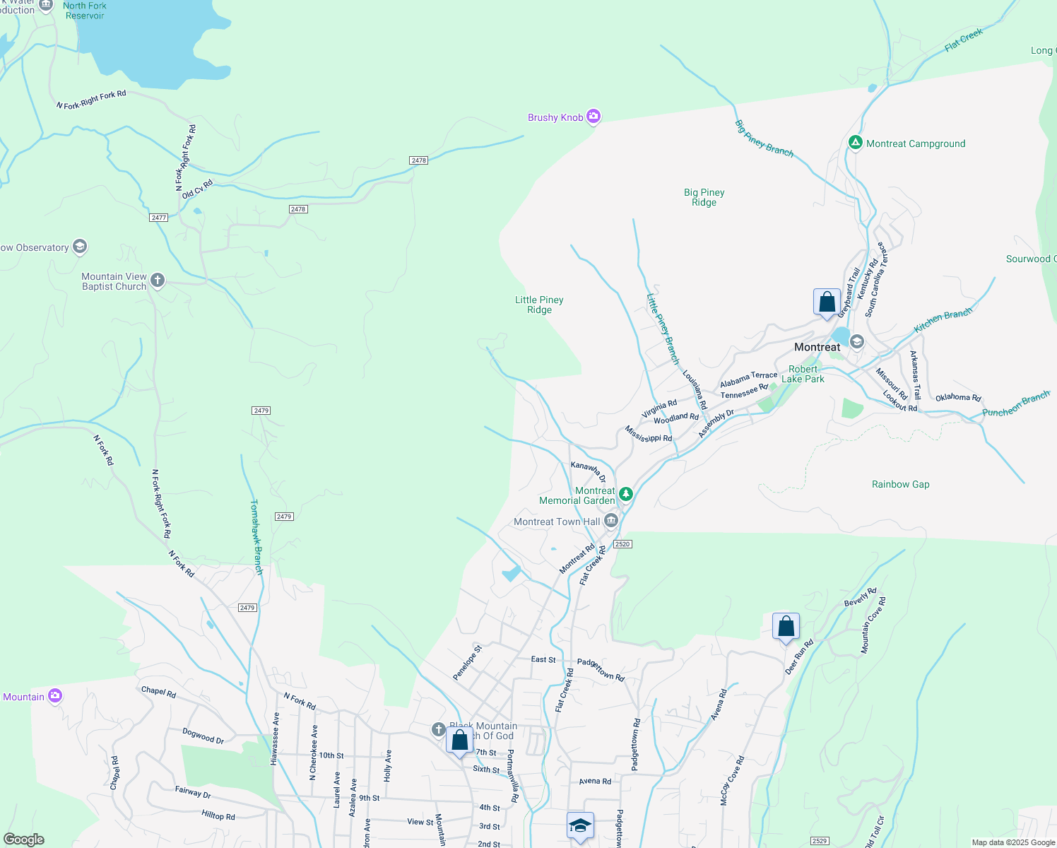 map of restaurants, bars, coffee shops, grocery stores, and more near 106 Mississippi Road Extension in Montreat