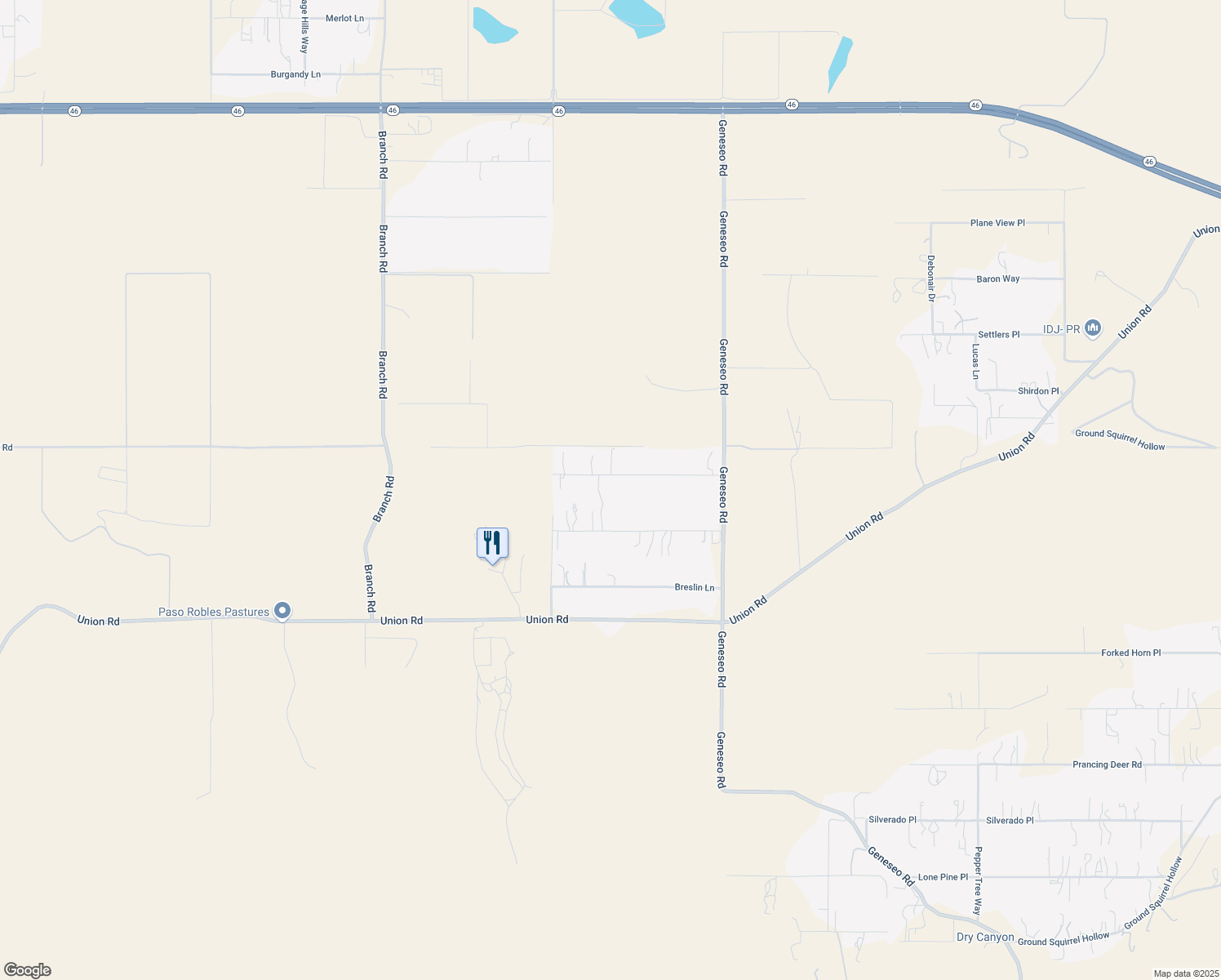 map of restaurants, bars, coffee shops, grocery stores, and more near 7165 Iverson Place in Paso Robles