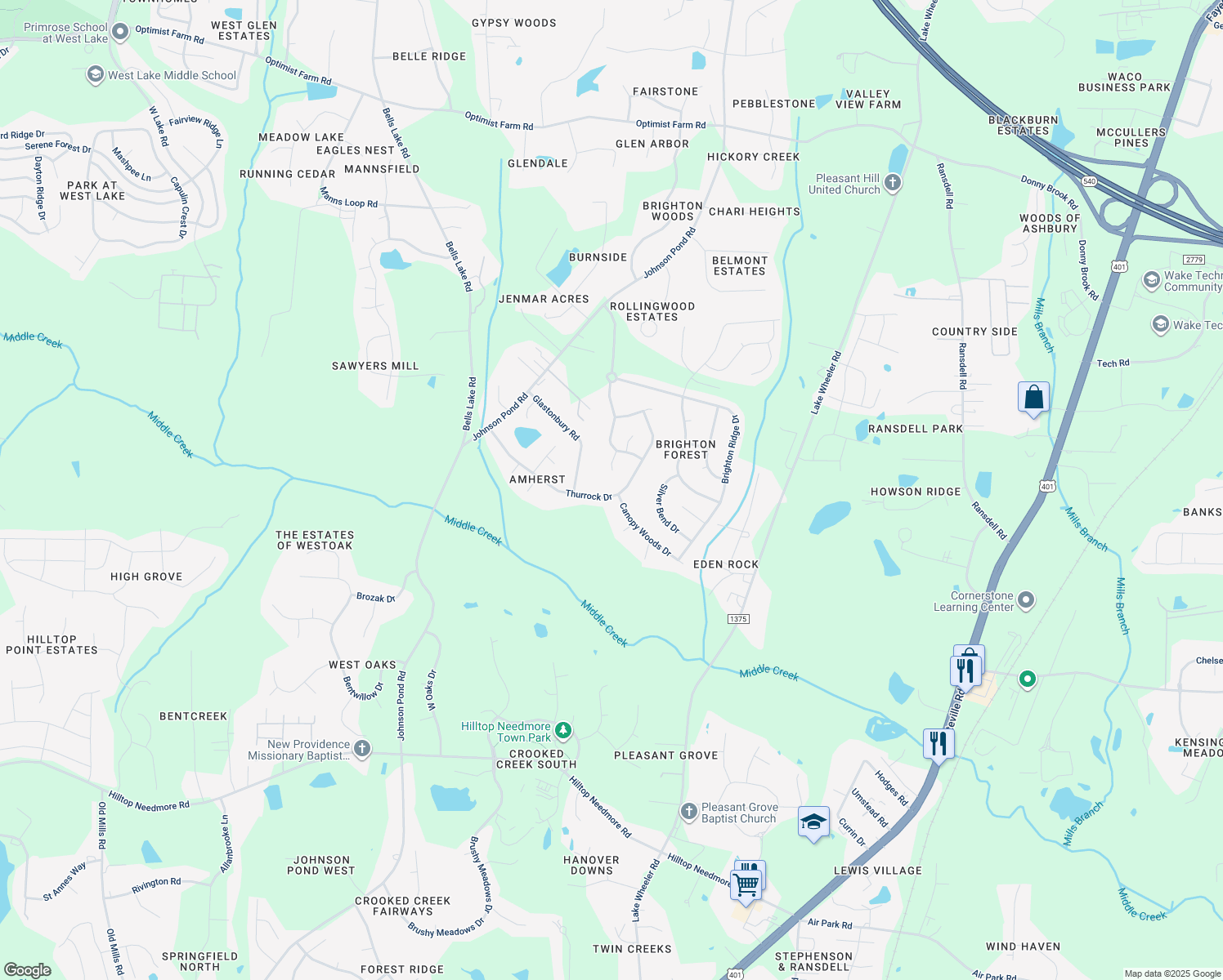 map of restaurants, bars, coffee shops, grocery stores, and more near 2600 Thurrock Dr in Apex