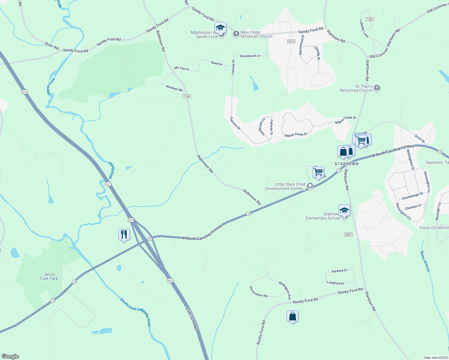 map of restaurants, bars, coffee shops, grocery stores, and more near 4004 Robinson Road in Newton
