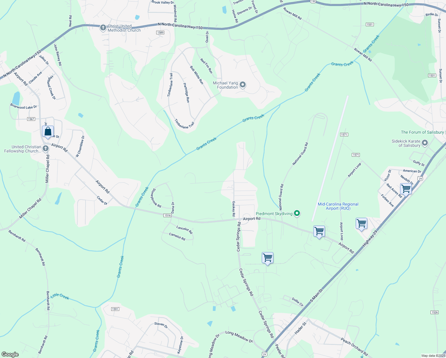 map of restaurants, bars, coffee shops, grocery stores, and more near 1084 Rachel Lane in Salisbury