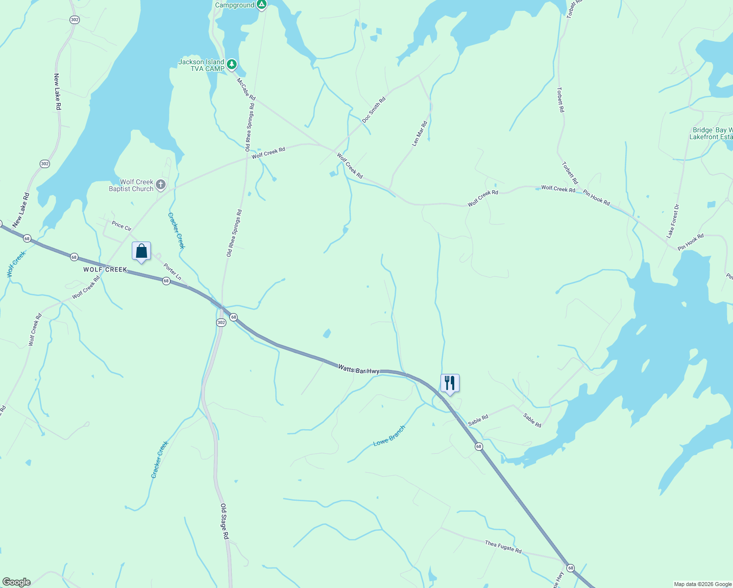 map of restaurants, bars, coffee shops, grocery stores, and more near 441 Basil Fugate Road in Spring City