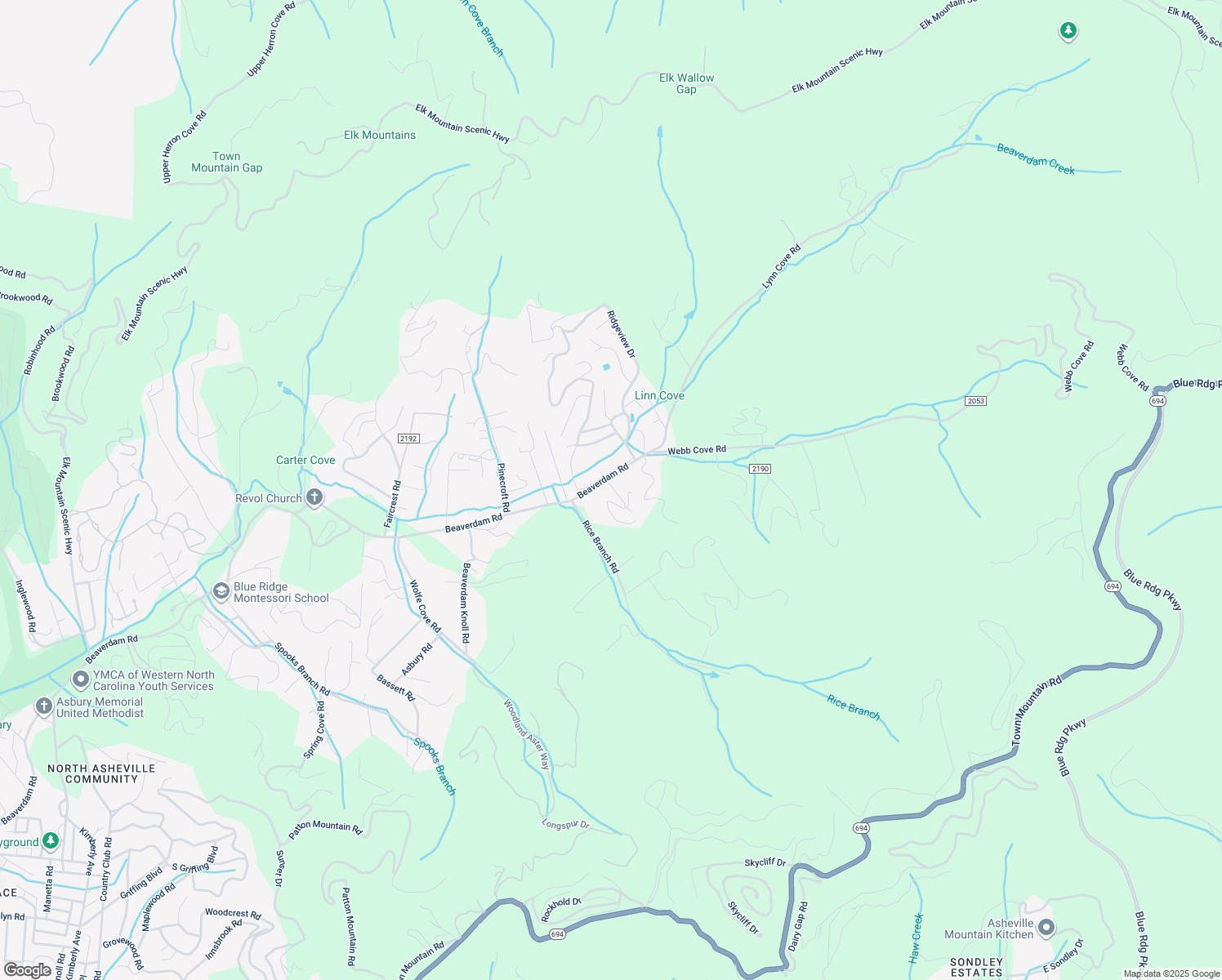 map of restaurants, bars, coffee shops, grocery stores, and more near 1005 Pine Ridge Road in Asheville