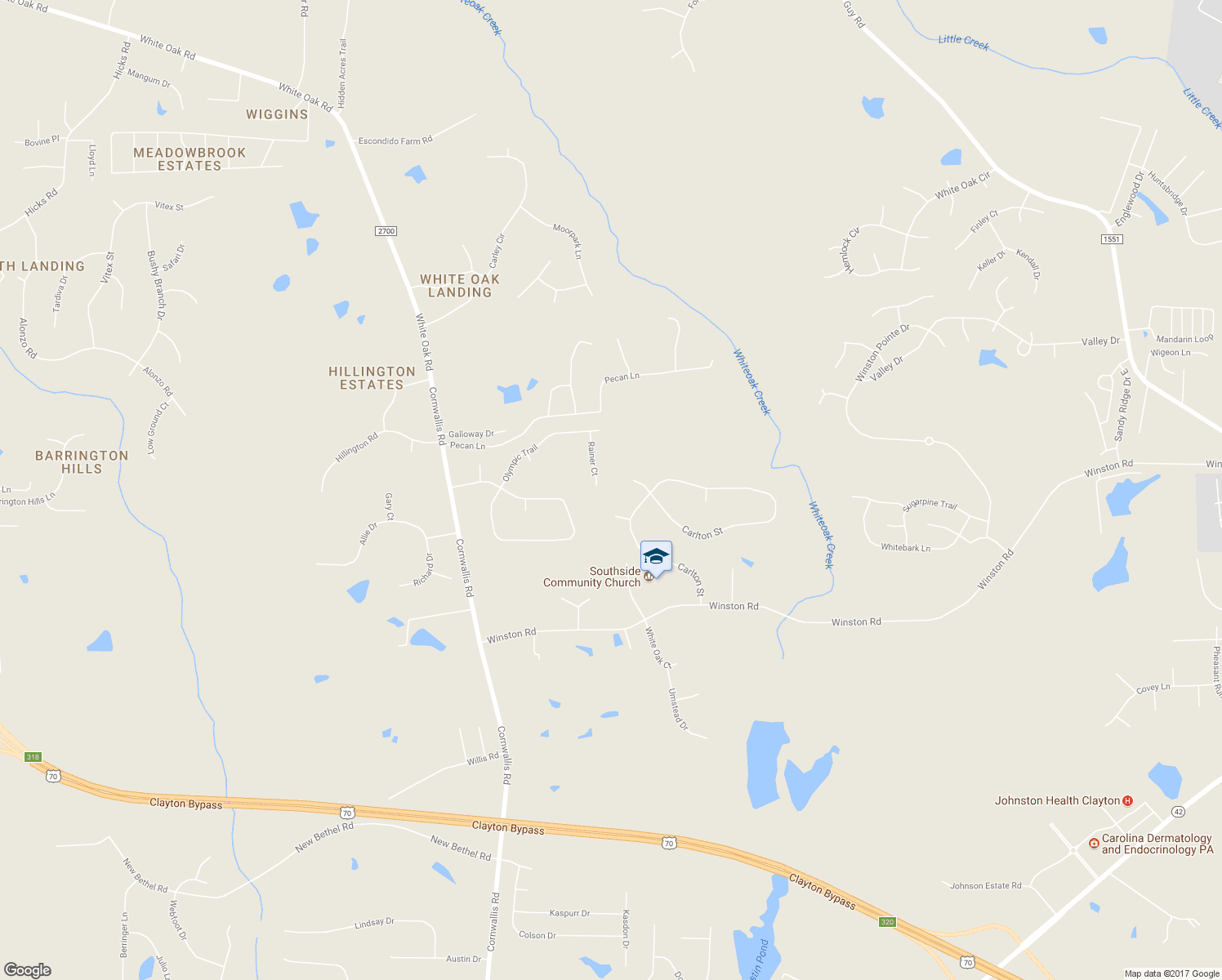map of restaurants, bars, coffee shops, grocery stores, and more near 825 Rainer Court in Garner