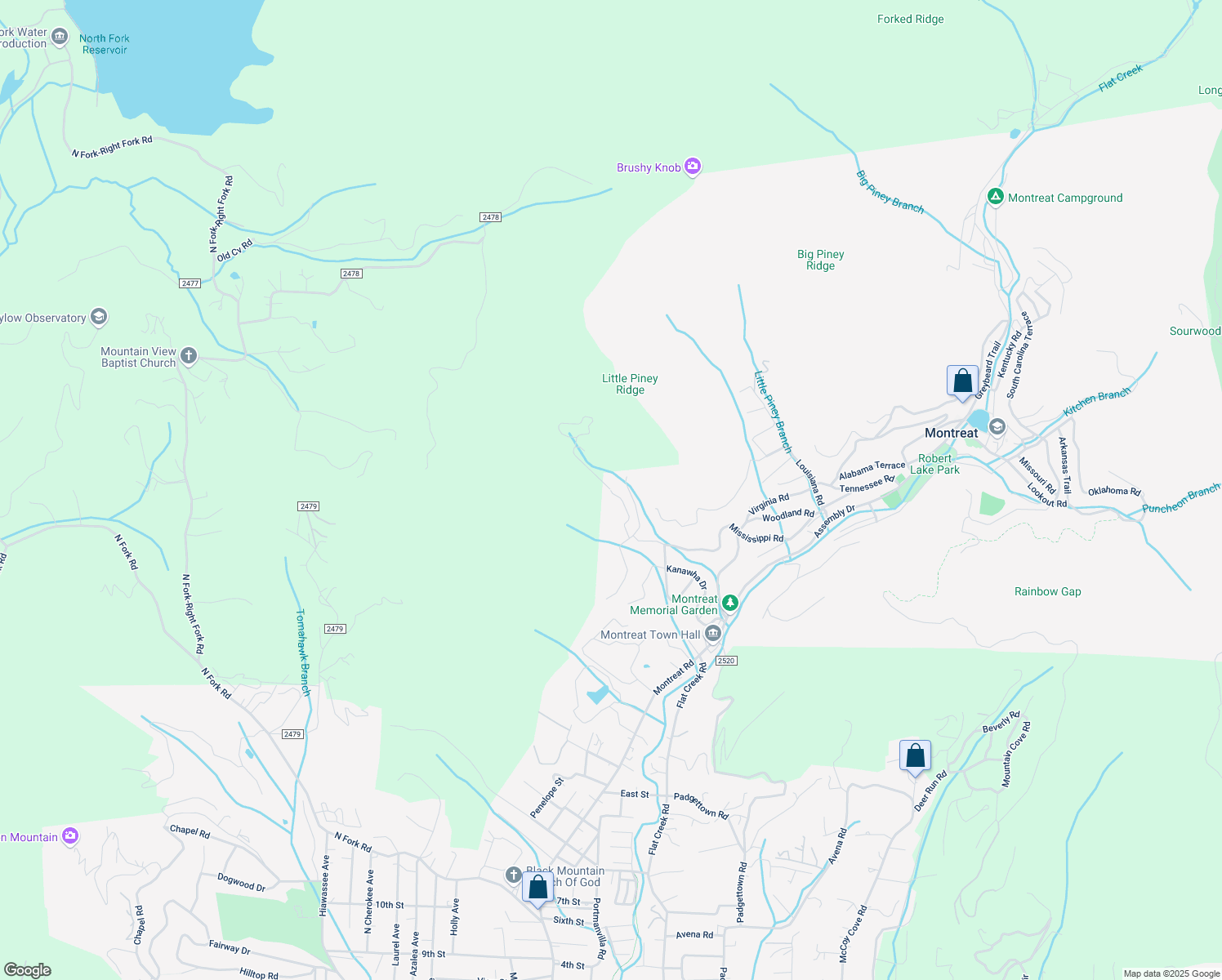 map of restaurants, bars, coffee shops, grocery stores, and more near 106 Mississippi Road Extension in Montreat