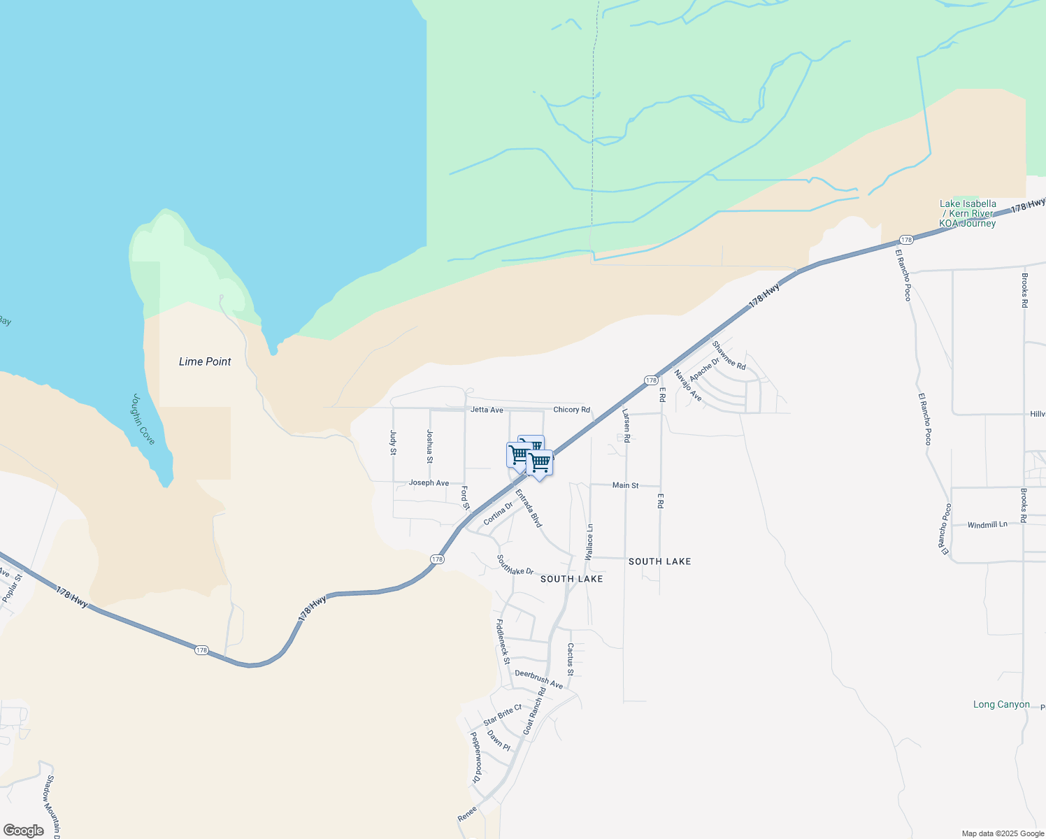 map of restaurants, bars, coffee shops, grocery stores, and more near 8165 Entrada Boulevard in Lake Isabella