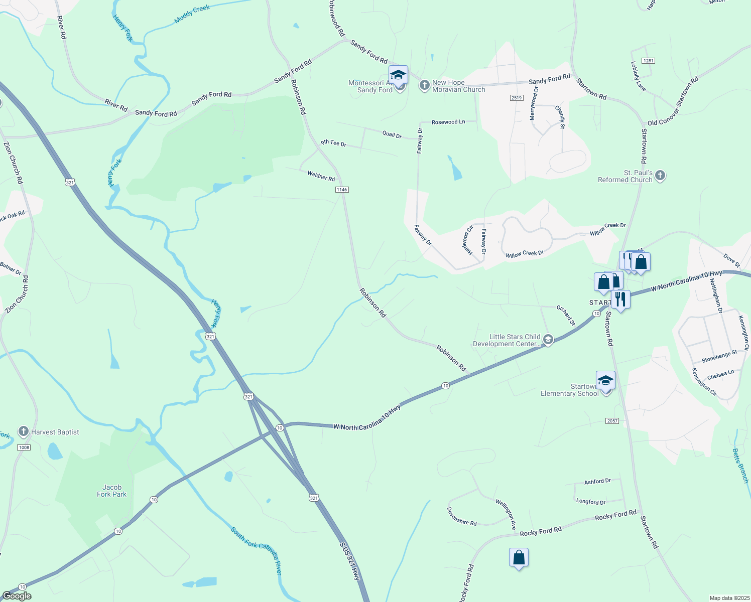 map of restaurants, bars, coffee shops, grocery stores, and more near 3928 Robinson Road in Newton