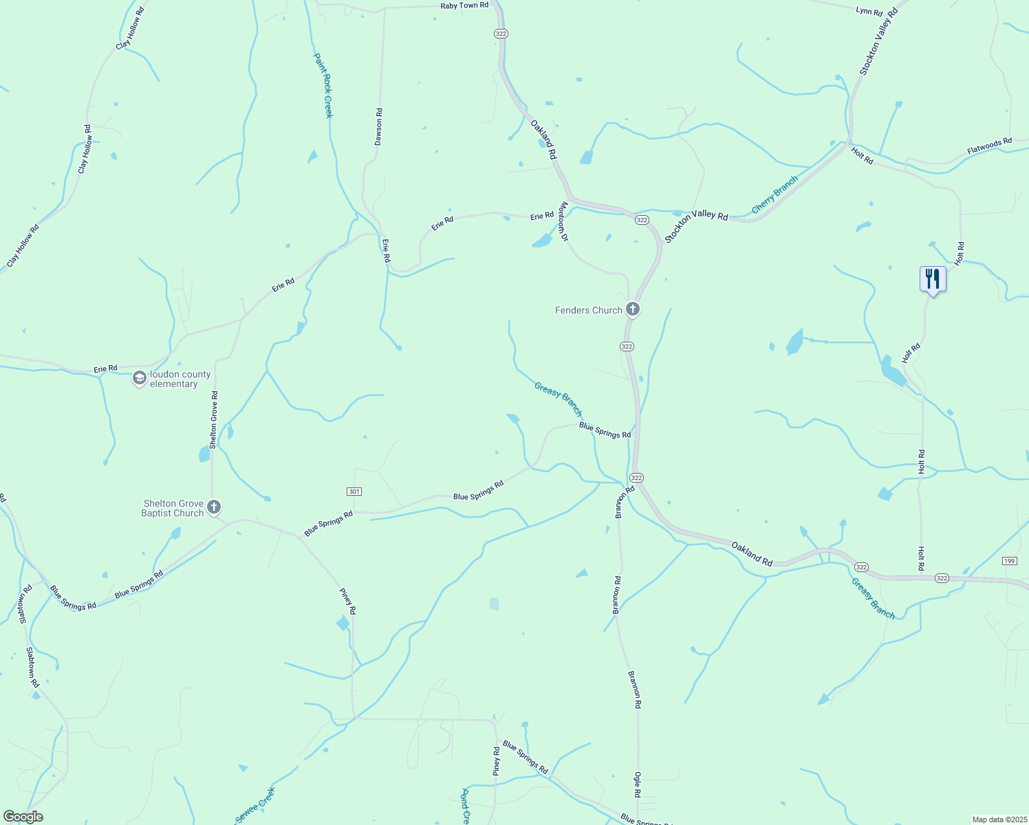 map of restaurants, bars, coffee shops, grocery stores, and more near 1050 Blue Springs Road in Sweetwater