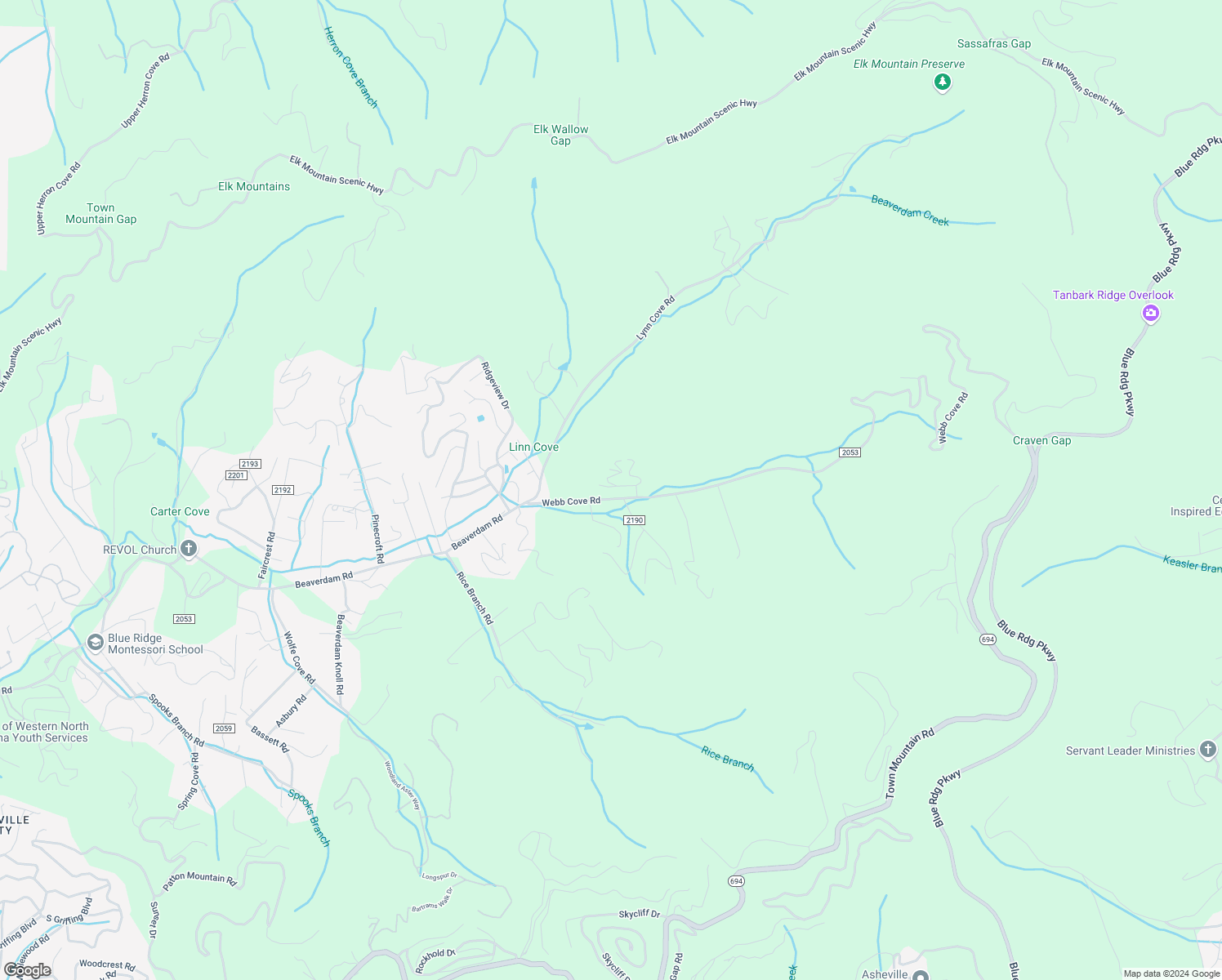 map of restaurants, bars, coffee shops, grocery stores, and more near 64 Webb Cove Road in Asheville