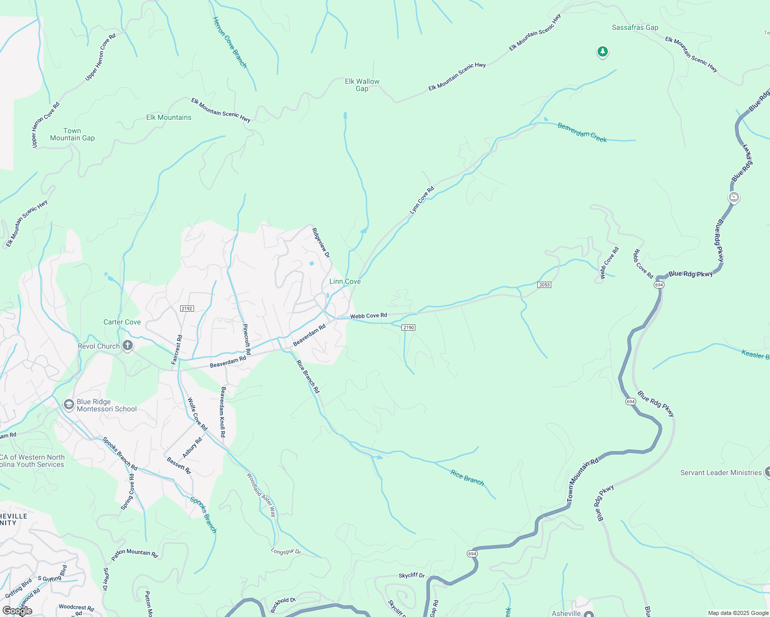 map of restaurants, bars, coffee shops, grocery stores, and more near 25 Bees Mountain Drive in Asheville
